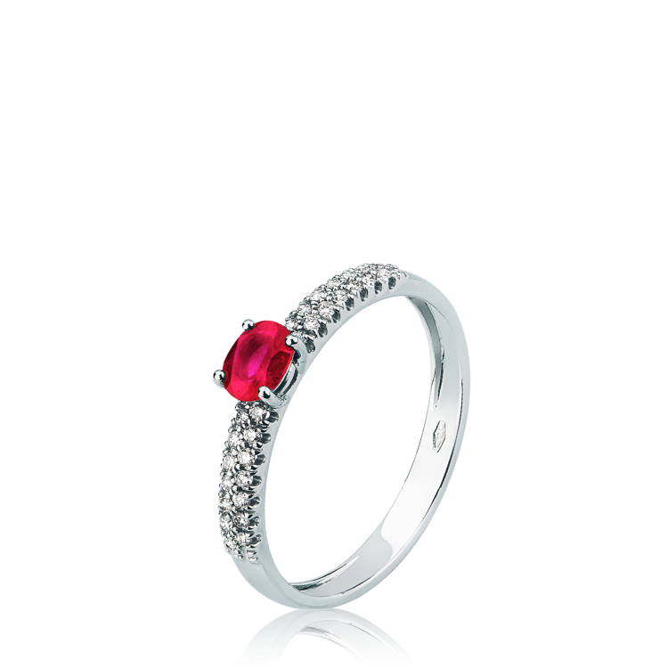 Immagine di Anello con Rubino e Diamanti in Oro Bianco