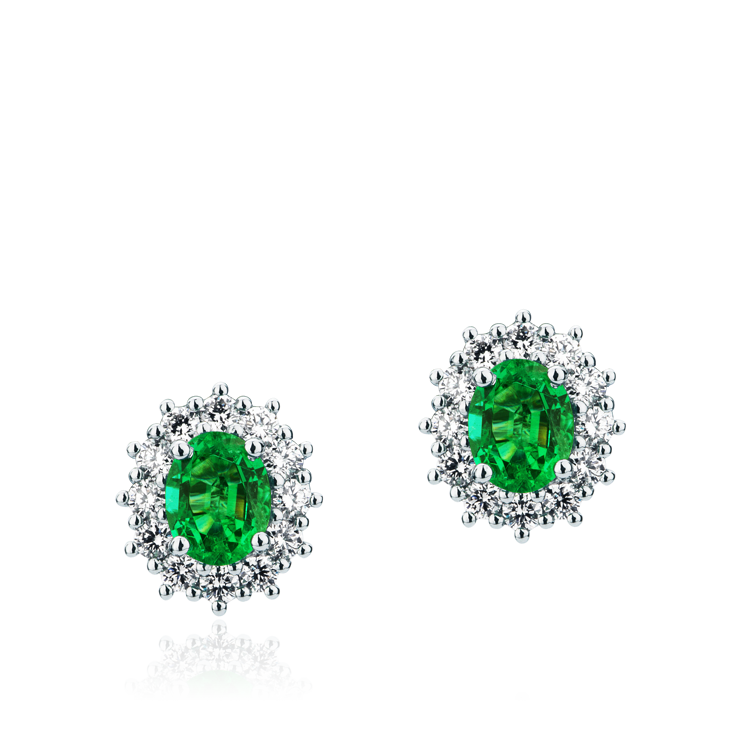Immagine di Orecchini ovali in Oro Bianco con Smeraldo e Diamanti