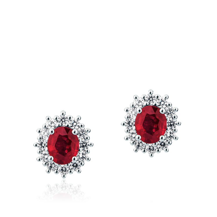 Imagen de Orecchini ovali in Oro Bianco con Rubino e Diamanti