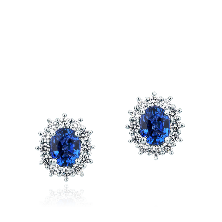 Immagine di Orecchini ovali in Oro Bianco con Zaffiro e Diamanti