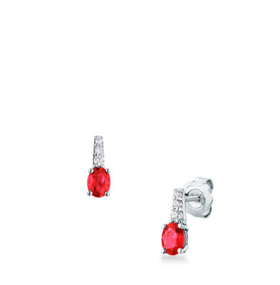 Picture of Pair of hinged earrings with ruby and diamond in white gold