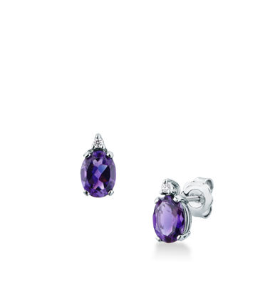 Picture of Pair of hinged earrings with amethyst quartz and diamond in white gold