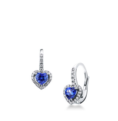 Picture of Pair of hook-of-earrings with sapphire and diamond in white gold