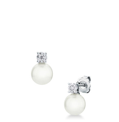 Picture of Pair of hinged earrings with cultivated pearl and diamond in white gold
