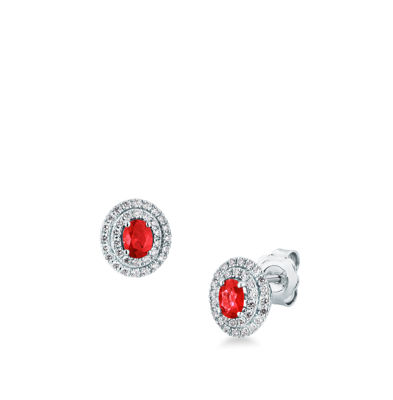 Picture of Pair of hinged earrings with ruby and diamond in white gold