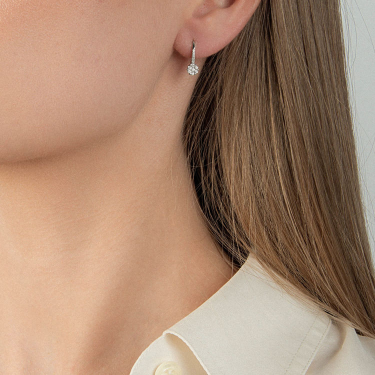Picture of Pair of hook-of-earrings with diamond in white gold