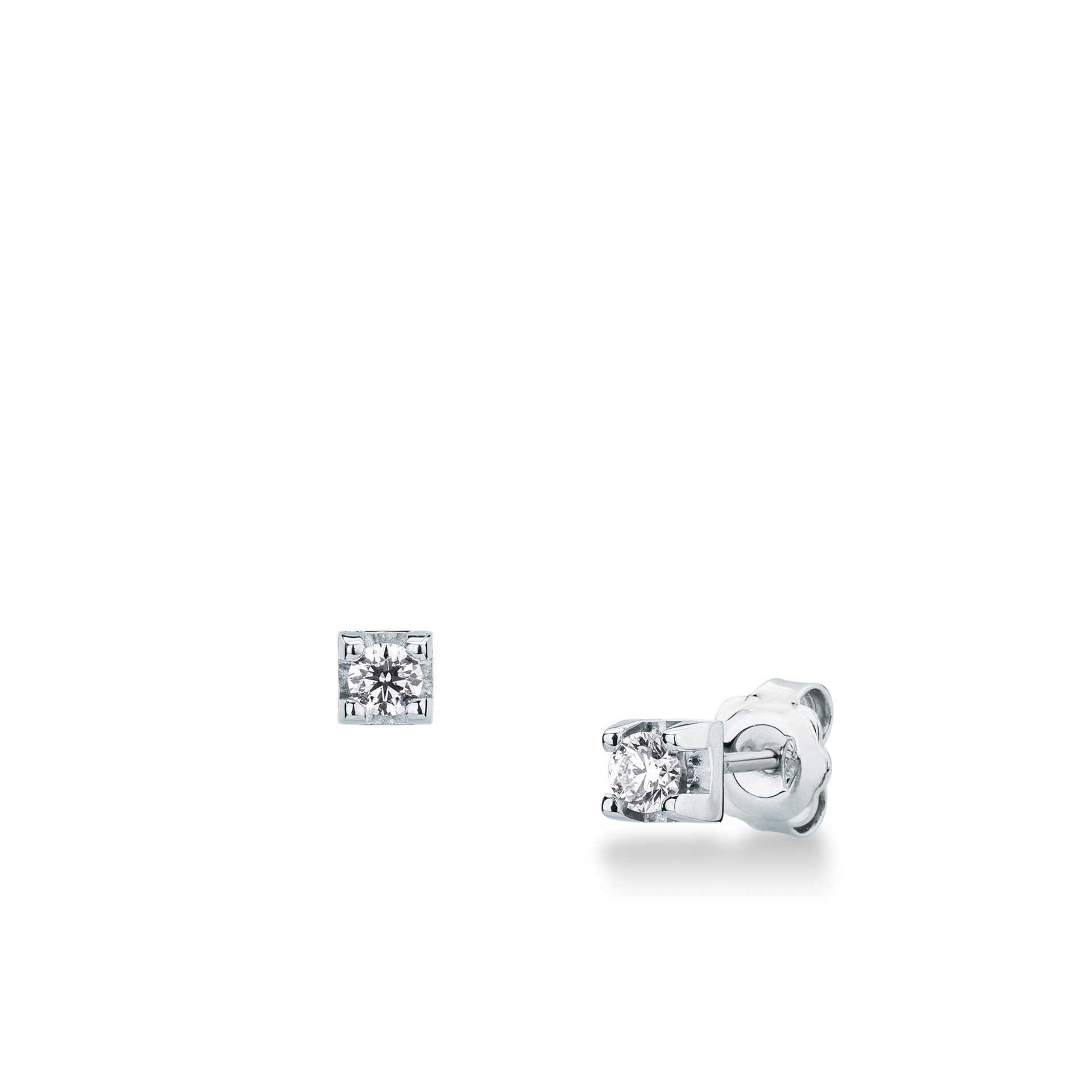 Paio Orecchini a scatto con Diamante in Oro Bianco
