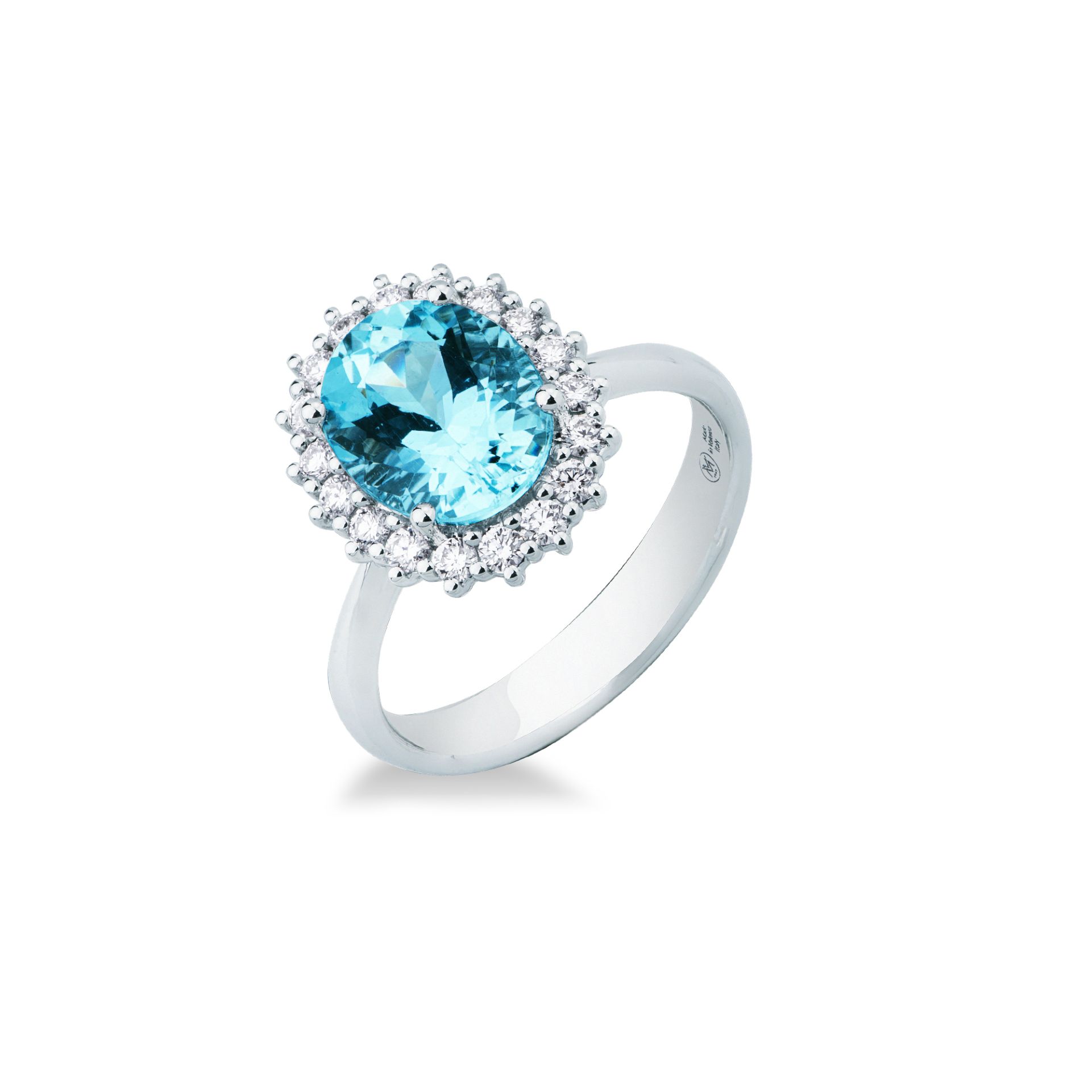 Anillo con aguamarina y diamante en oro blanco