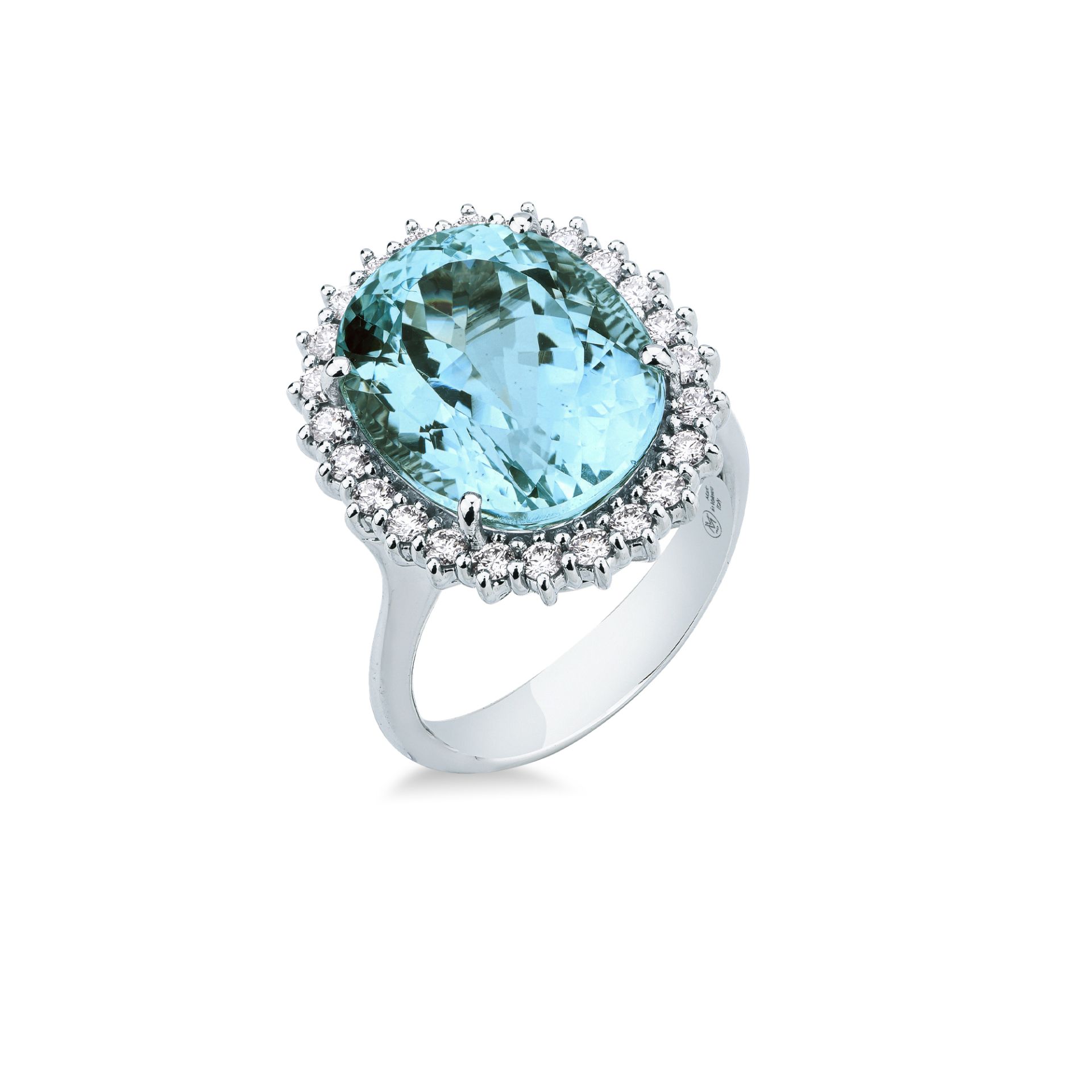 Anillo con aguamarina y diamante en oro blanco