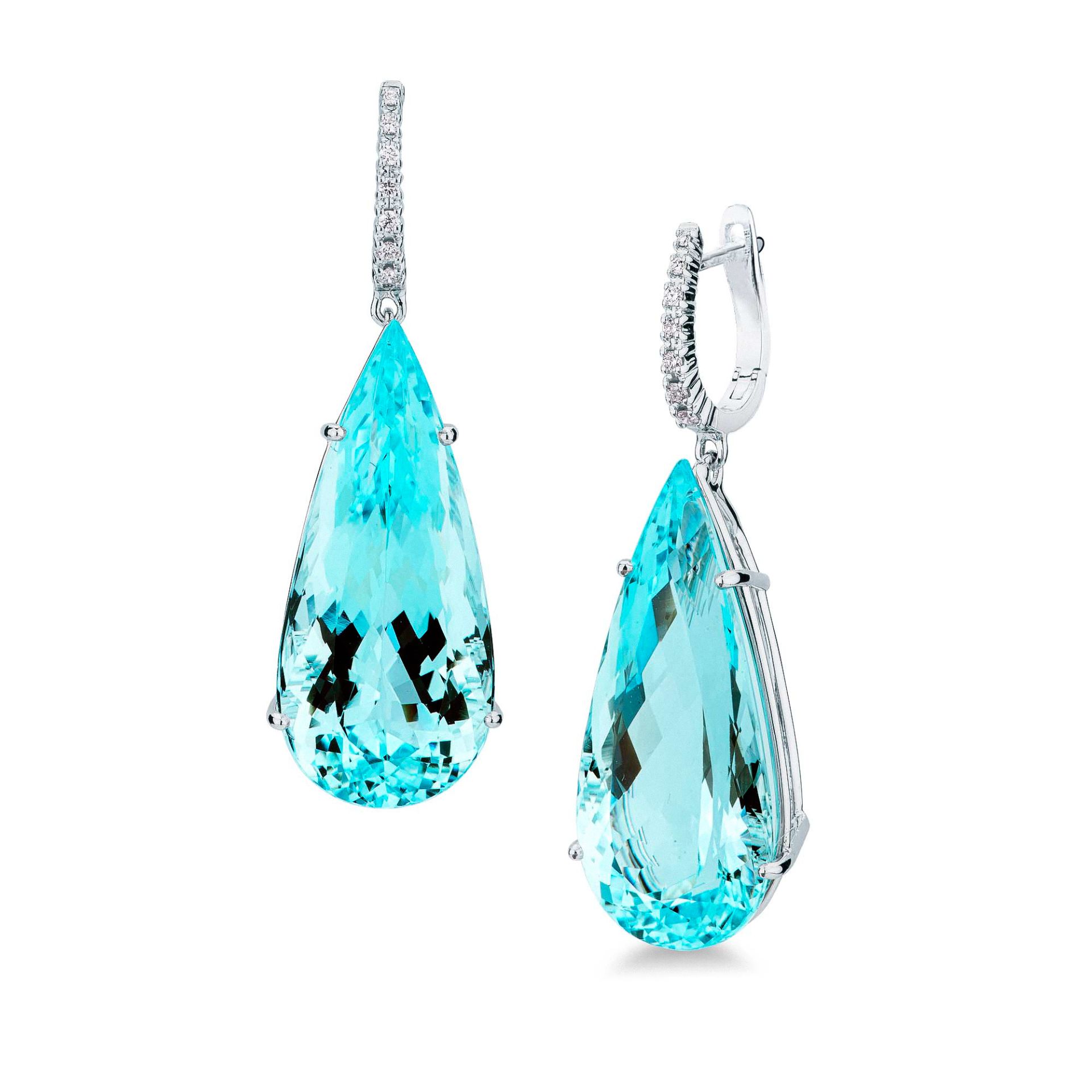 Pareja de pendientes de ballestilla con aguamarina y diamante en oro blanco