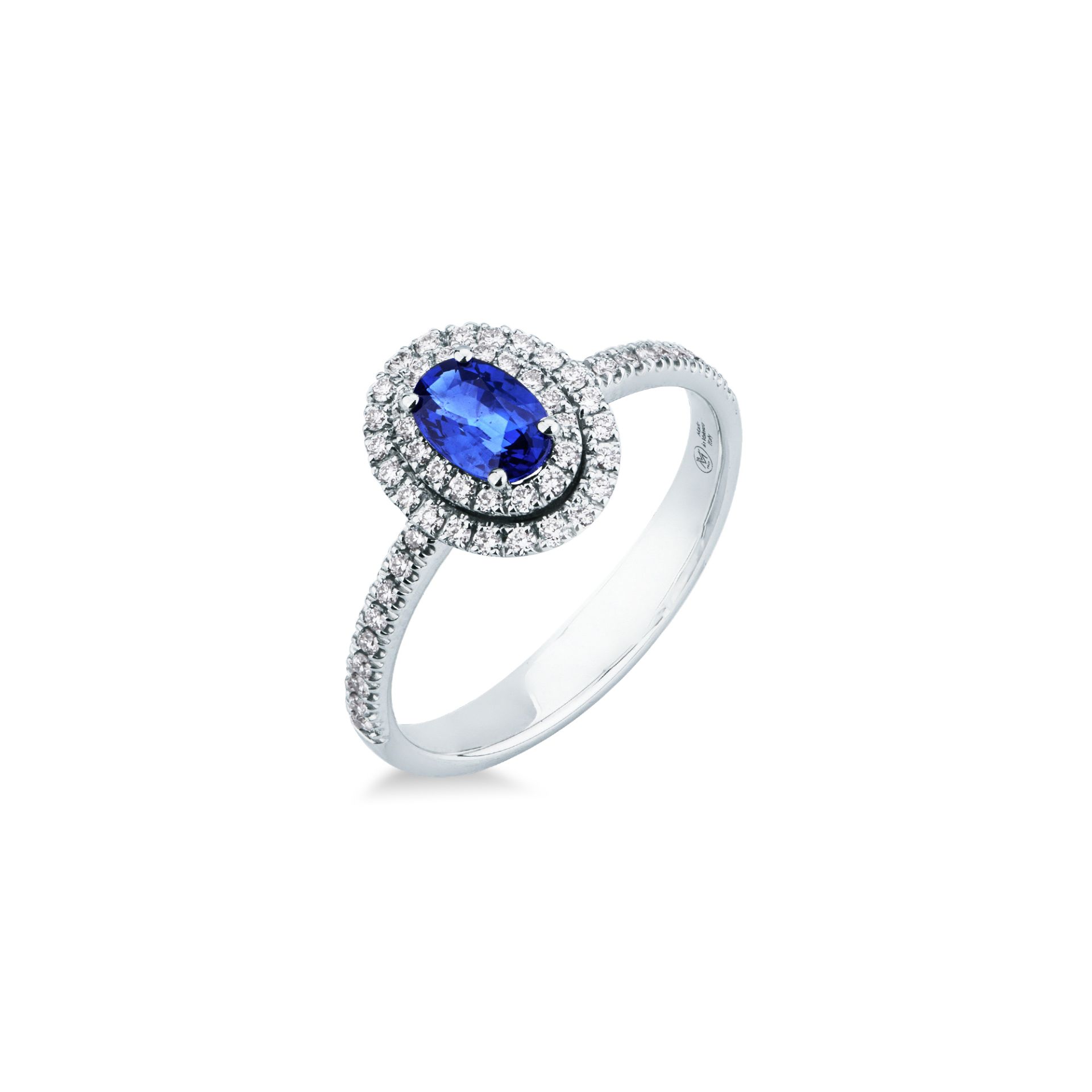 Anello con Zaffiro Ovale e Diamanti in Oro Bianco