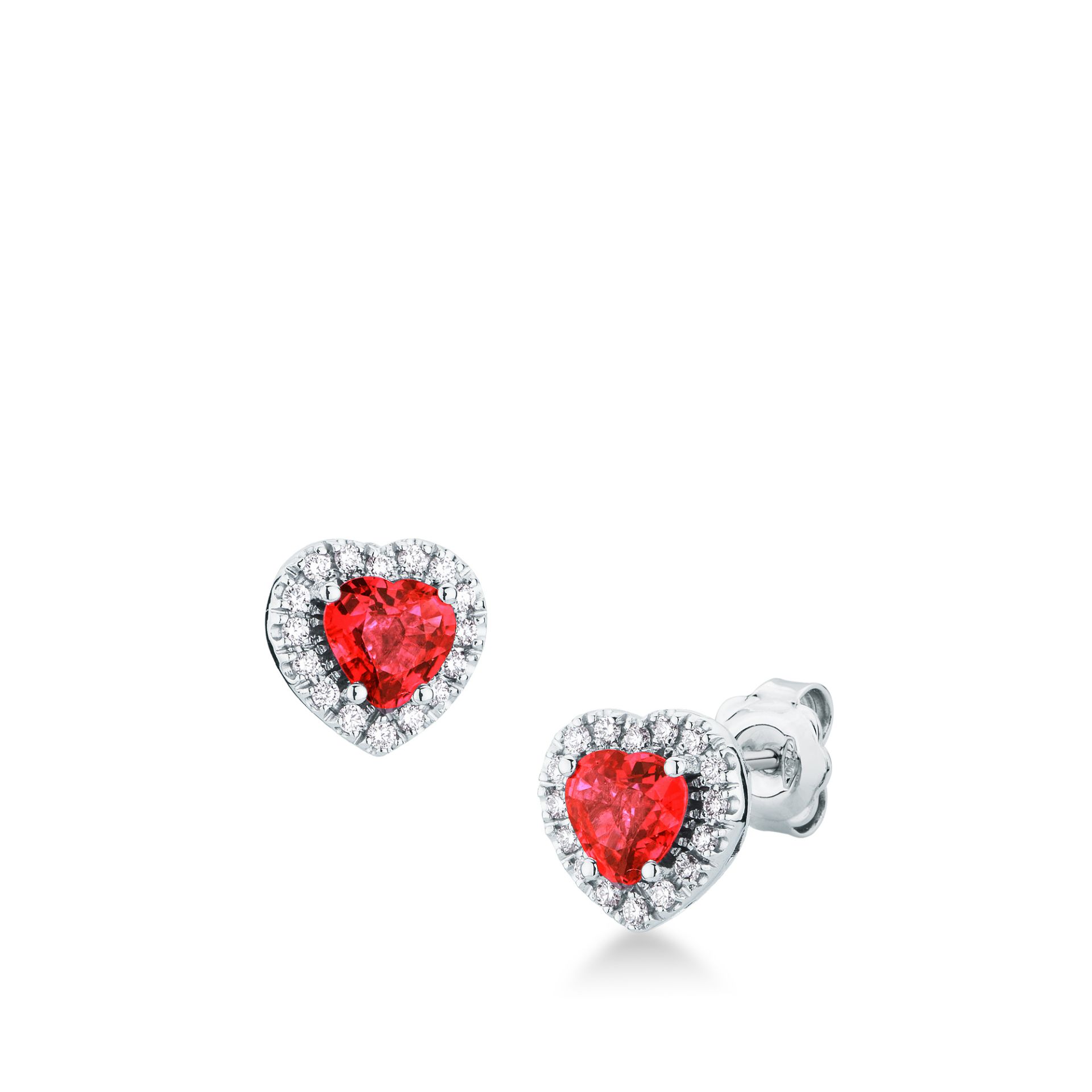 Pareja de pendientes de ballestilla con rubí y diamante en oro blanco