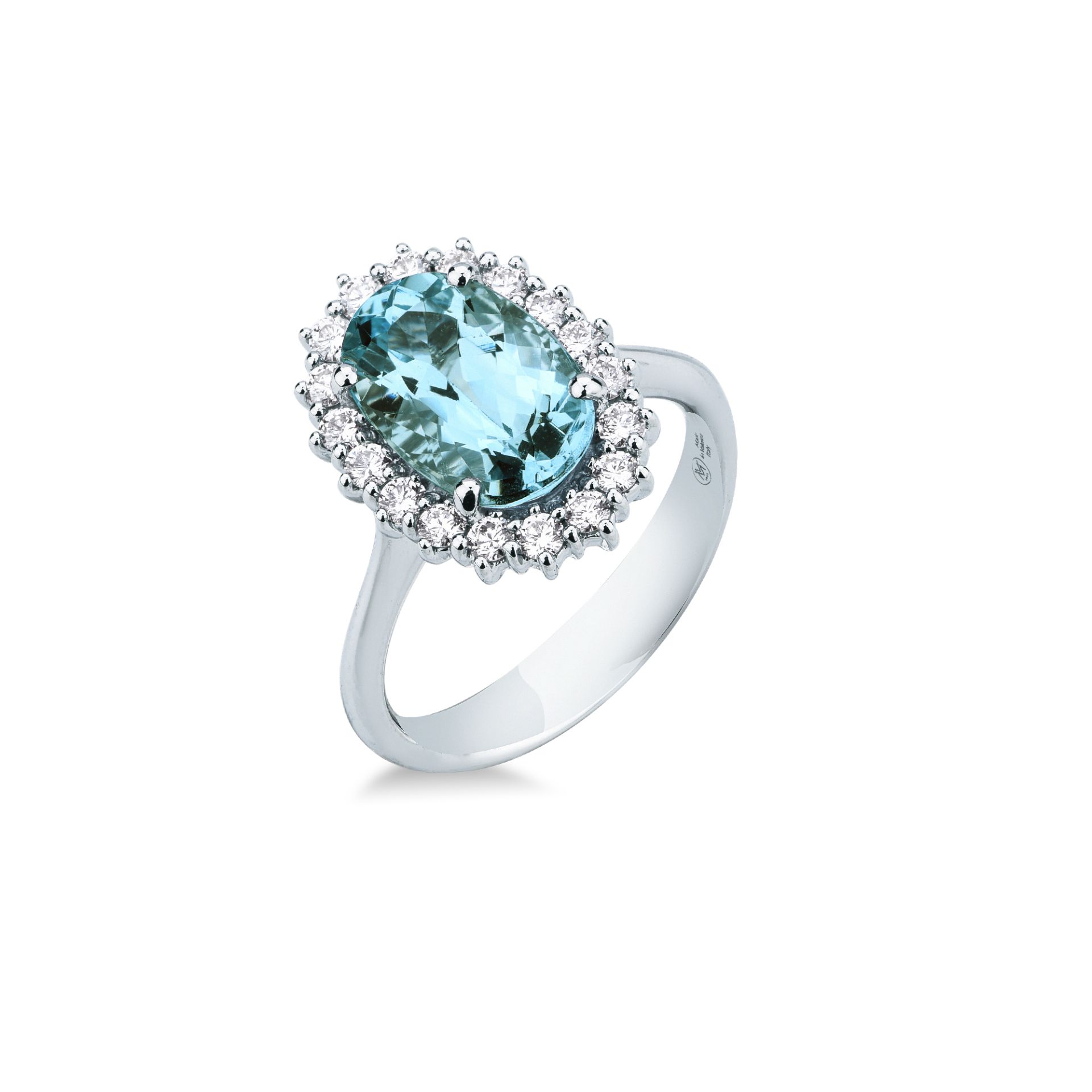 Anillo con aguamarina y diamante en oro blanco