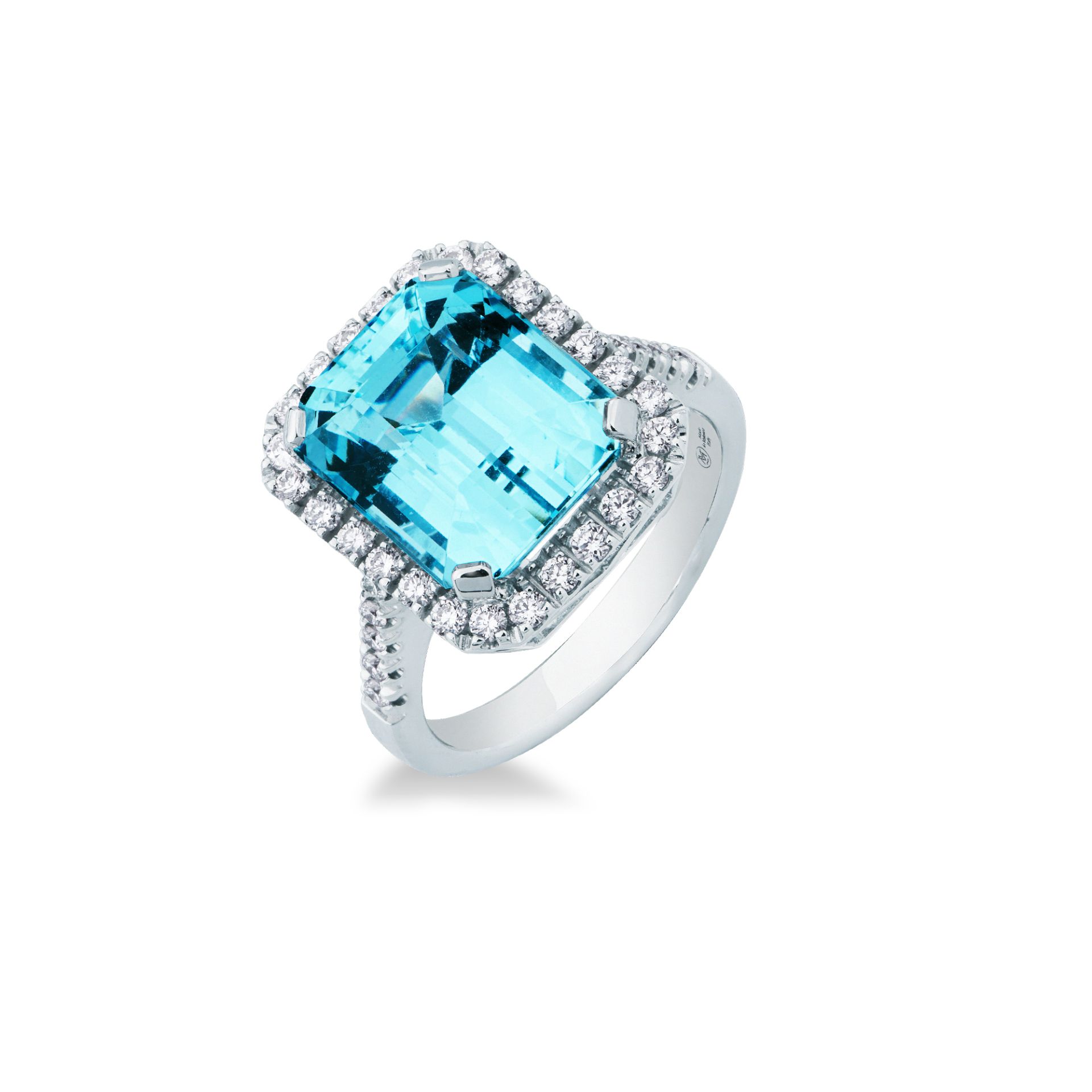 Anillo con aguamarina y diamante en oro blanco