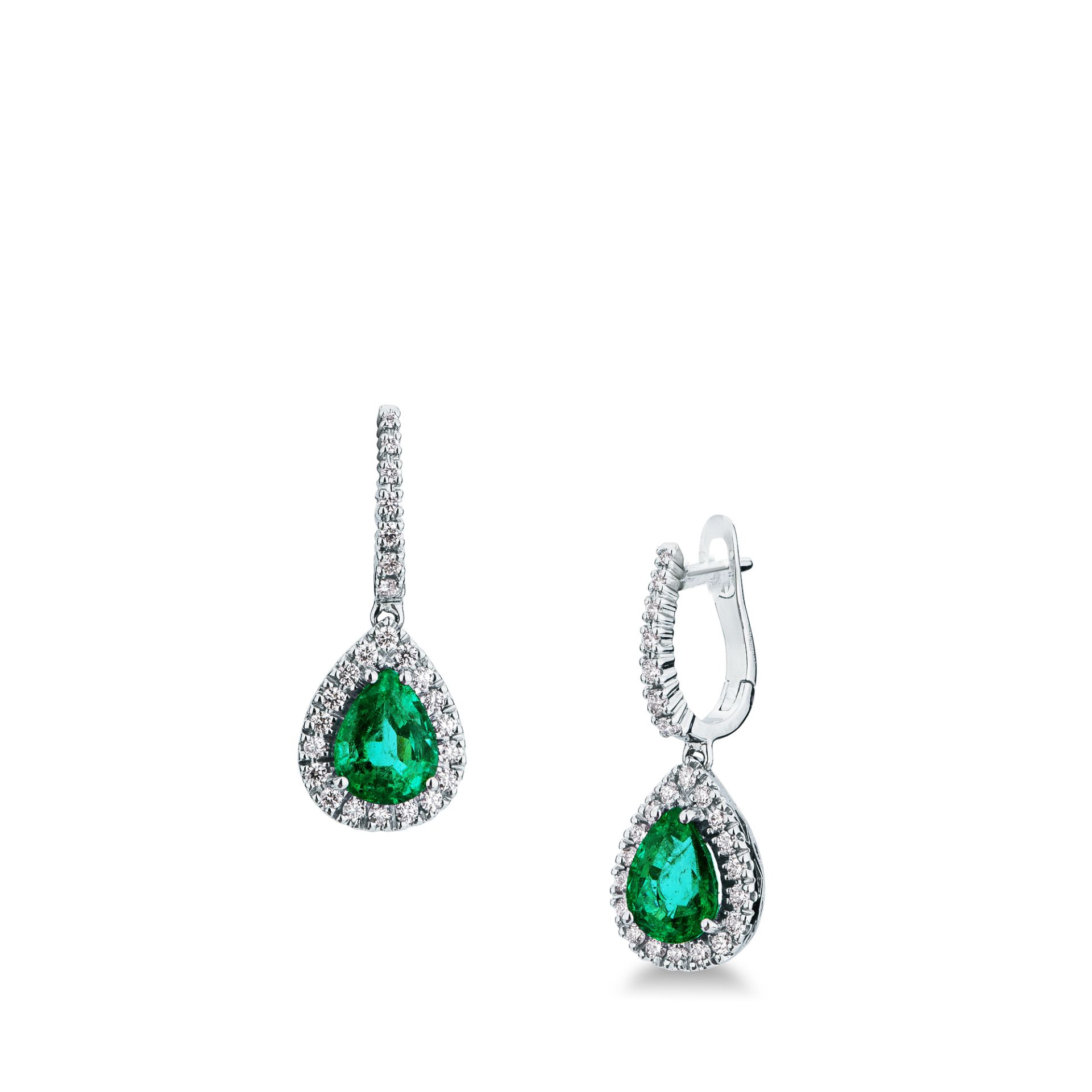 Pareja de pendientes de clip con esmeralda y diamante en oro blanco
