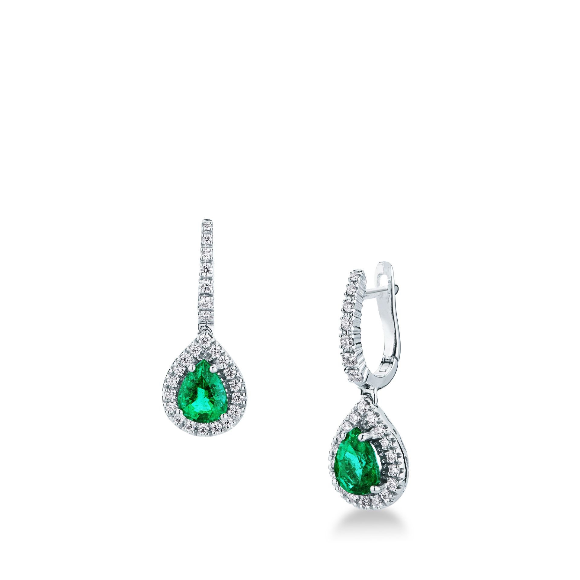 Pareja de pendientes de clip con esmeralda y diamante en oro blanco