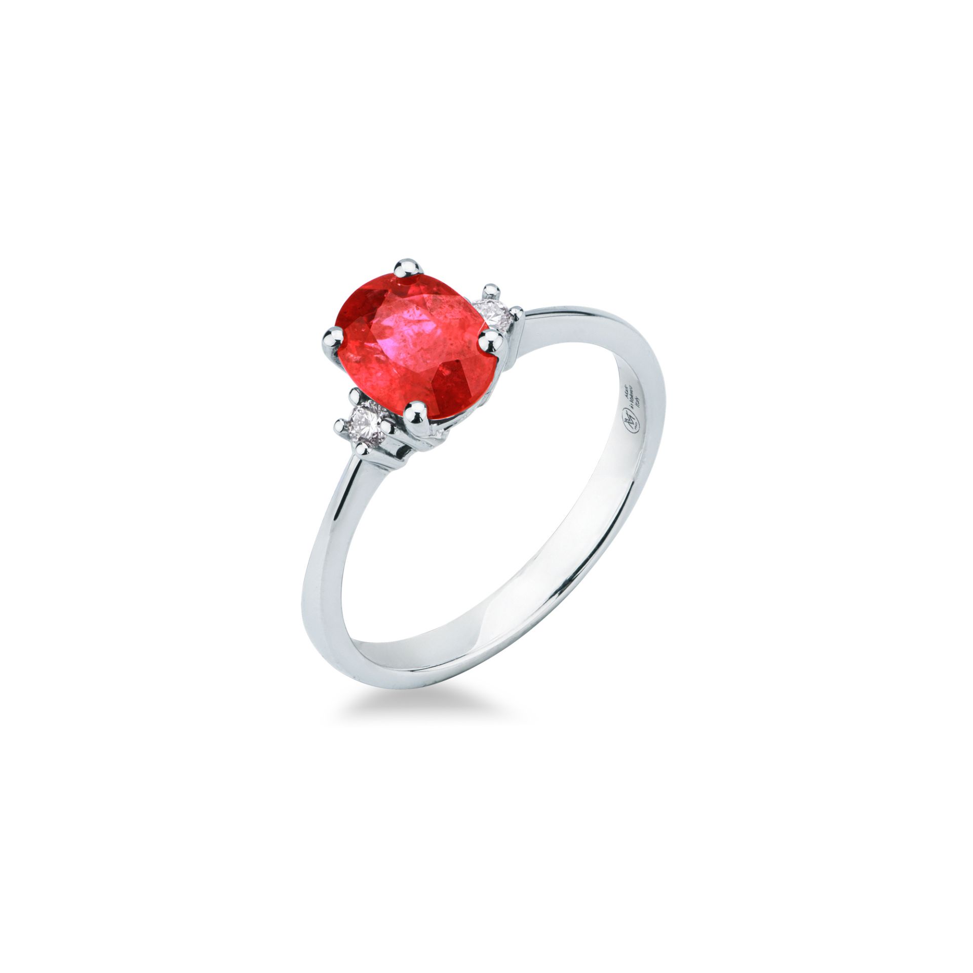 Anillo con rubí y diamante en oro blanco