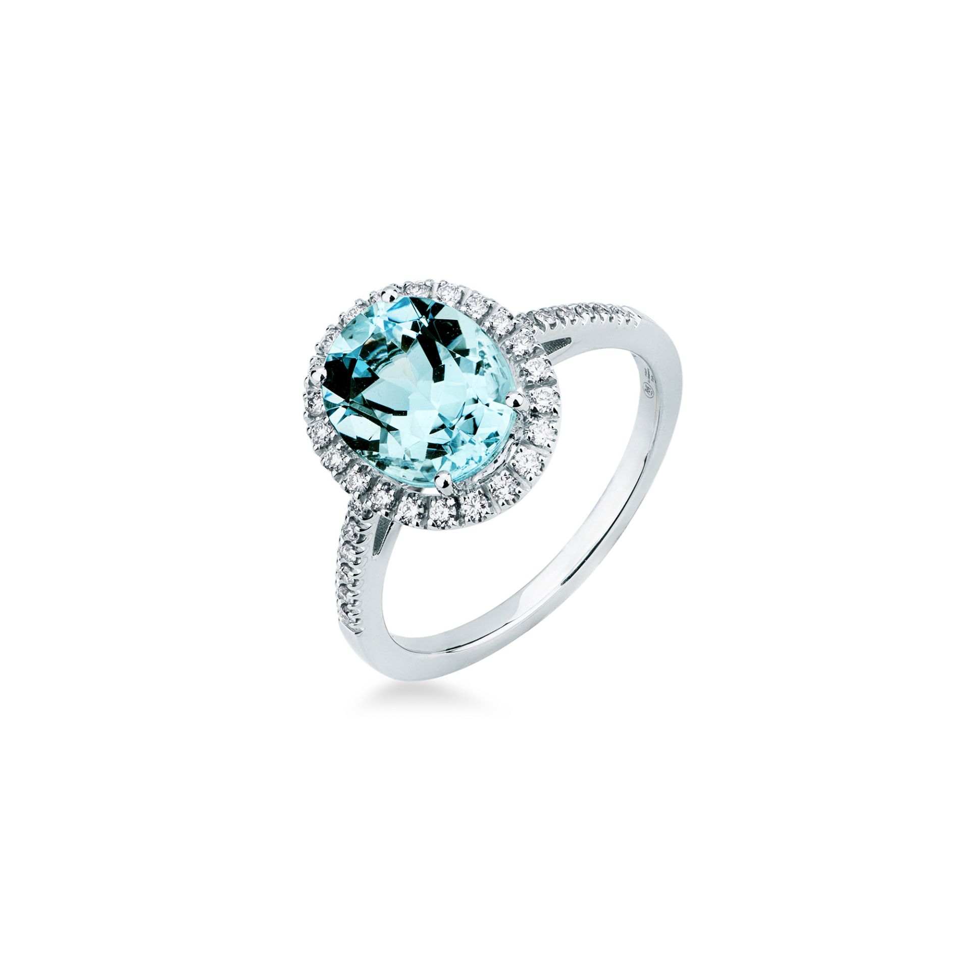 Ring with aquamarine and diamond in white gold