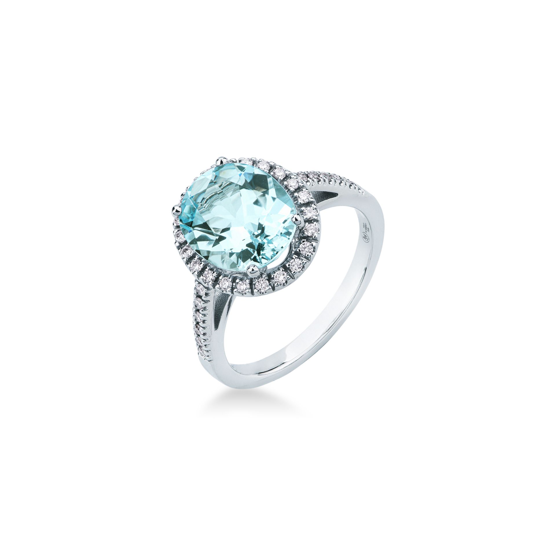Anillo con aguamarina y diamante en oro blanco