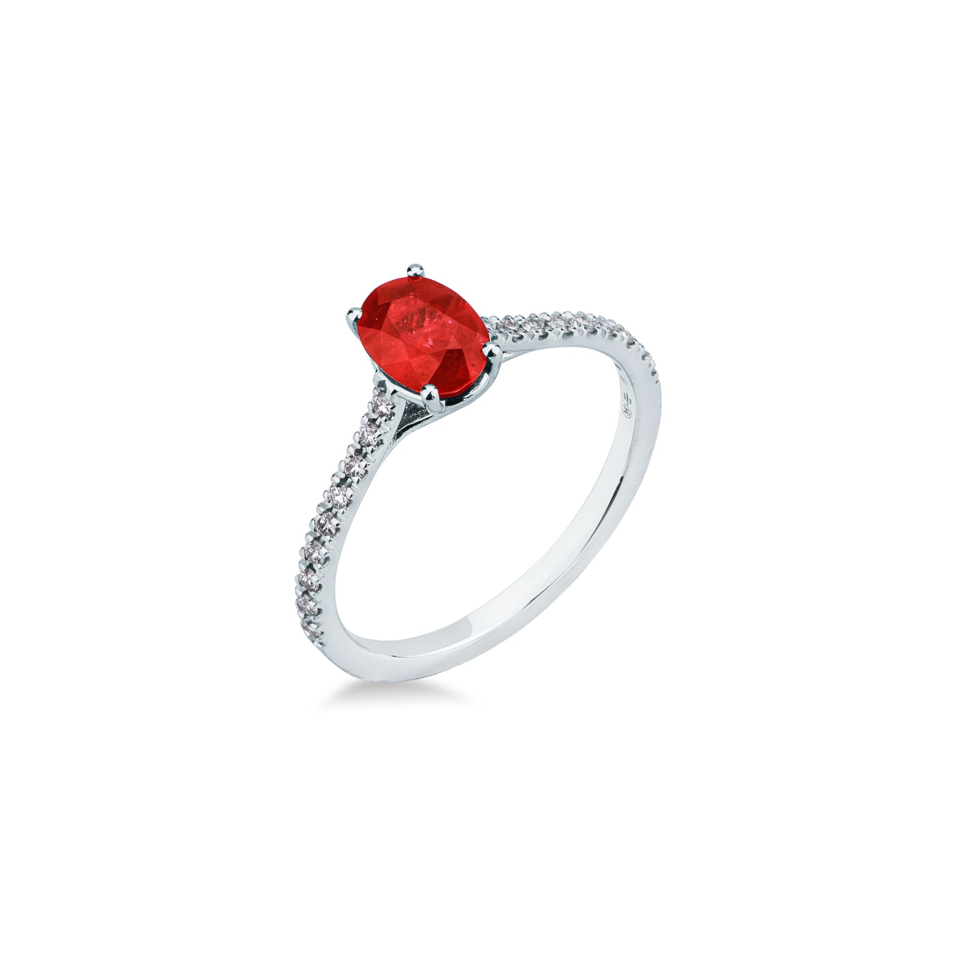 Anillo con rubí y diamante en oro blanco