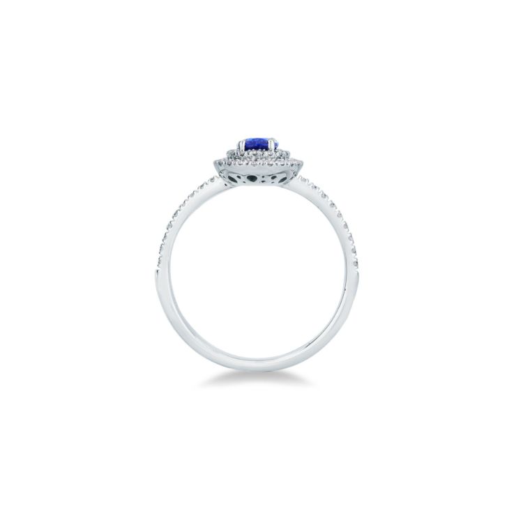 Anello con Zaffiro Ovale e Diamanti in Oro Bianco