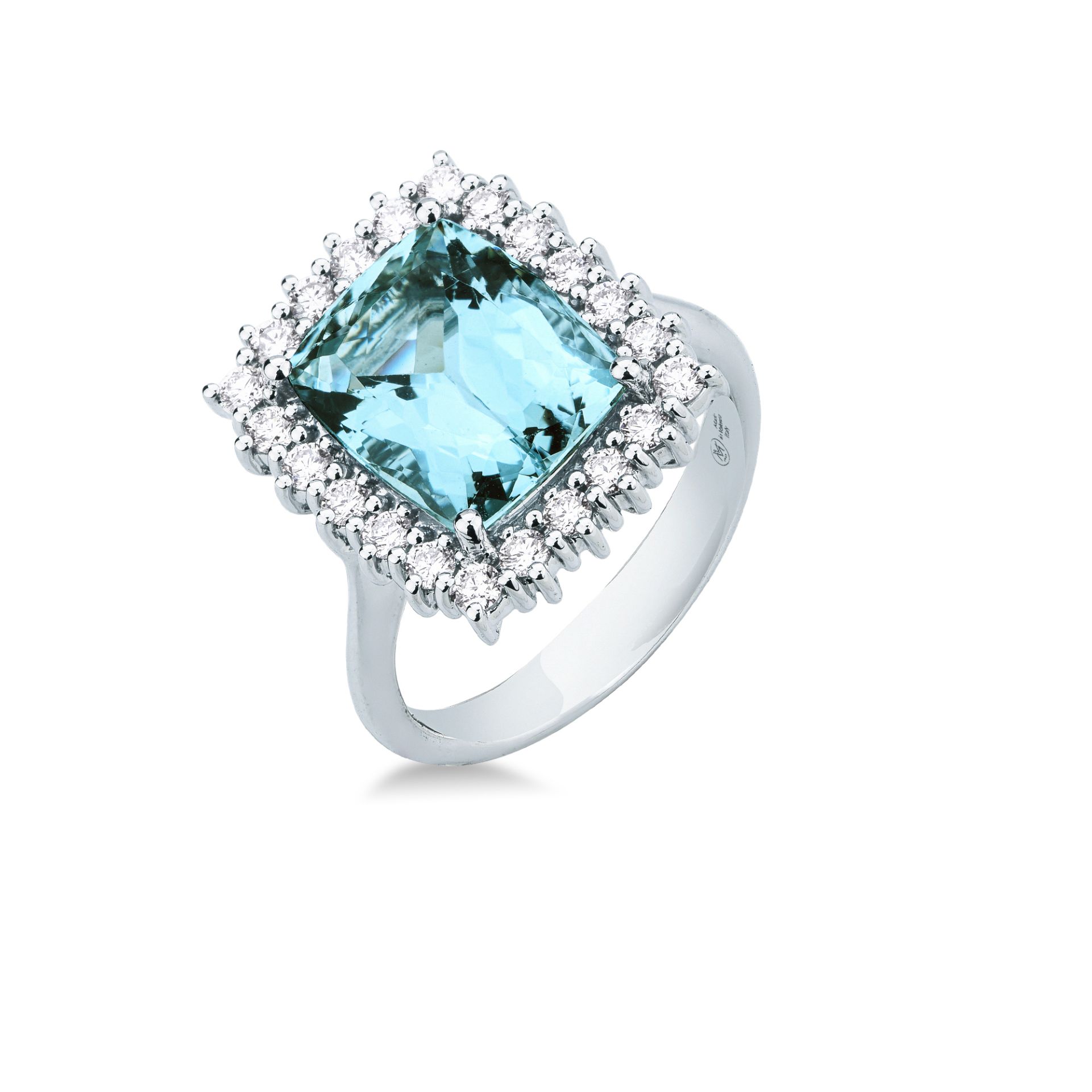 Anillo con aguamarina y diamante en oro blanco