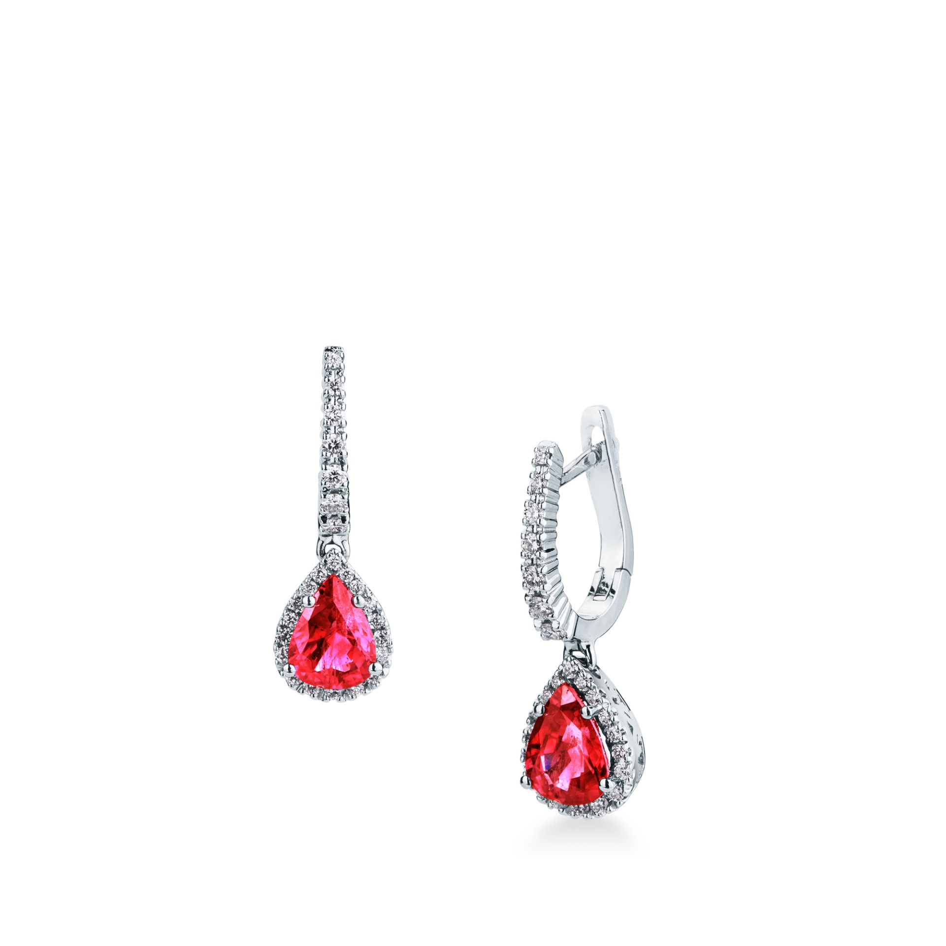 Pareja de pendientes de clip con rubí y diamante en oro blanco