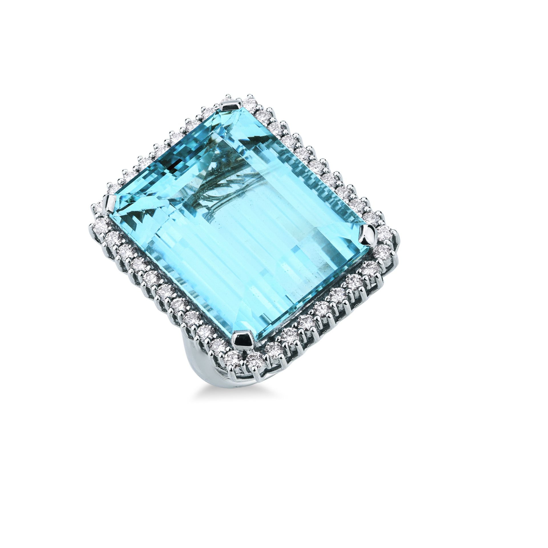 Anillo con aguamarina y diamante en oro blanco