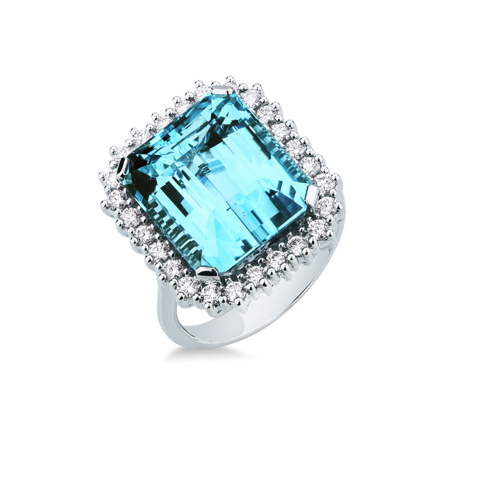 Anillo con aguamarina y diamante en oro blanco