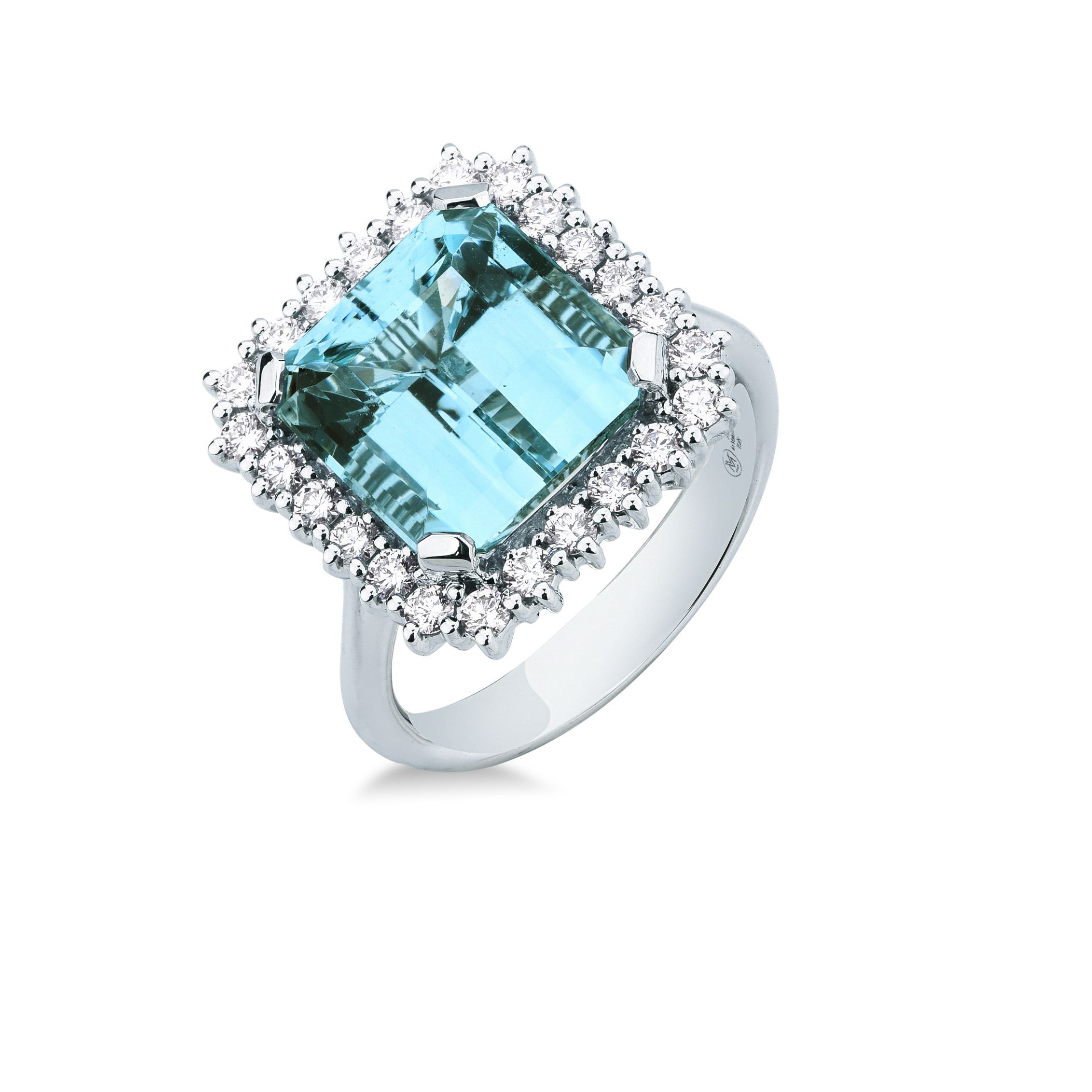 Anillo con aguamarina y diamante en oro blanco