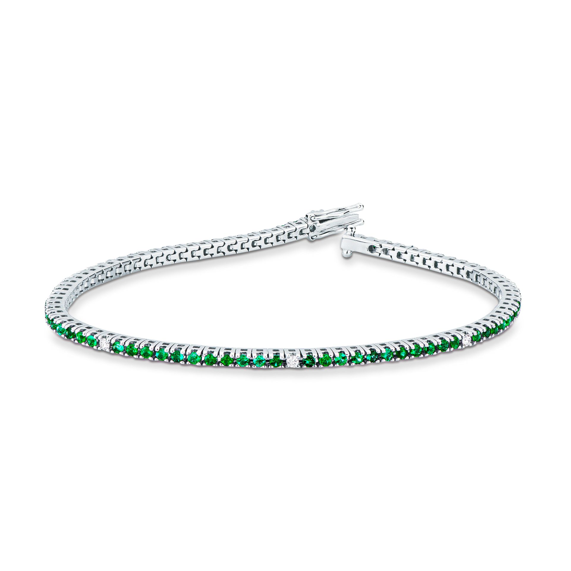 Pulsera con esmeralda y diamante en oro blanco