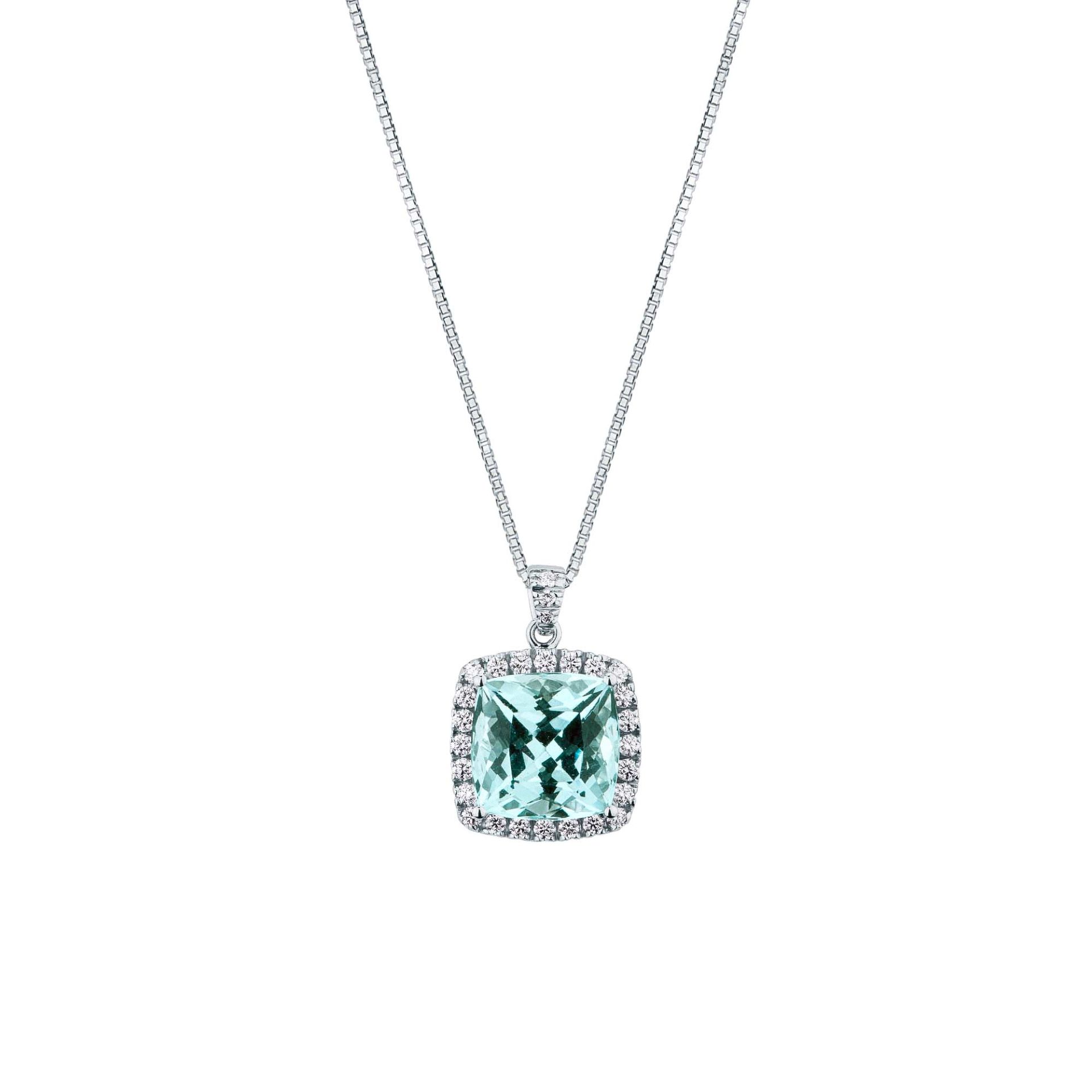 Collar con aguamarina y diamante en oro blanco