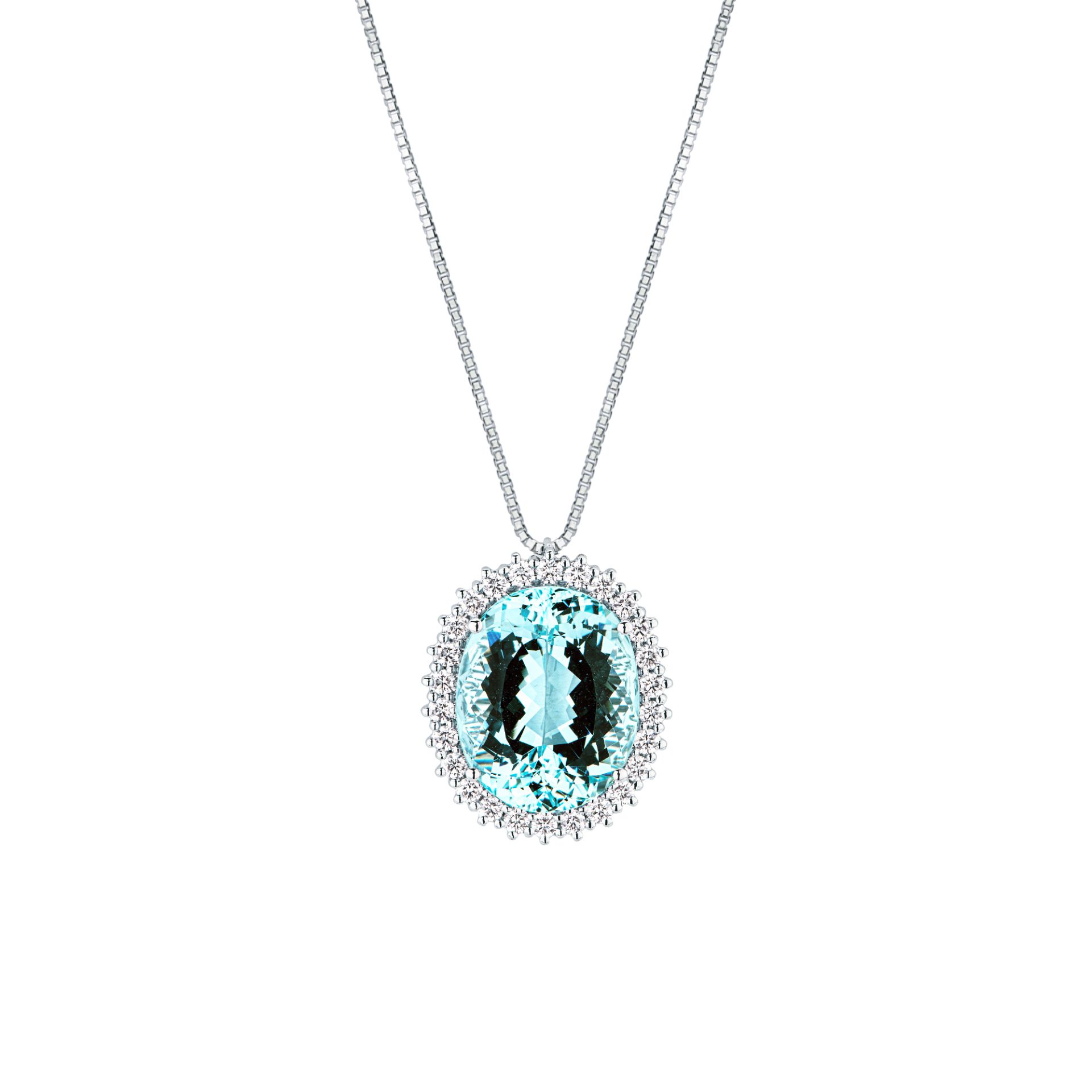 Collar con aguamarina y diamante en oro blanco