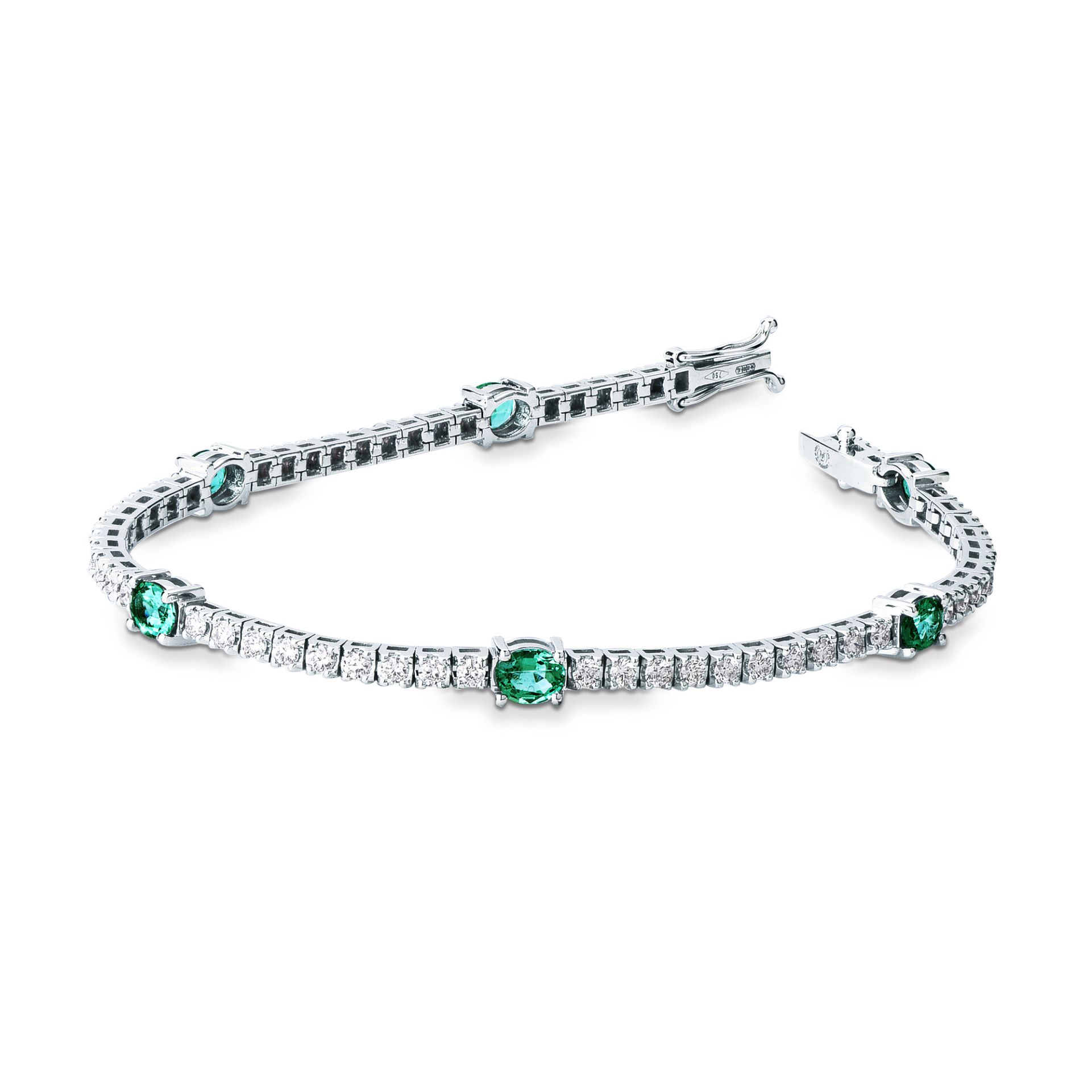 Pulsera con esmeralda y diamante en oro blanco