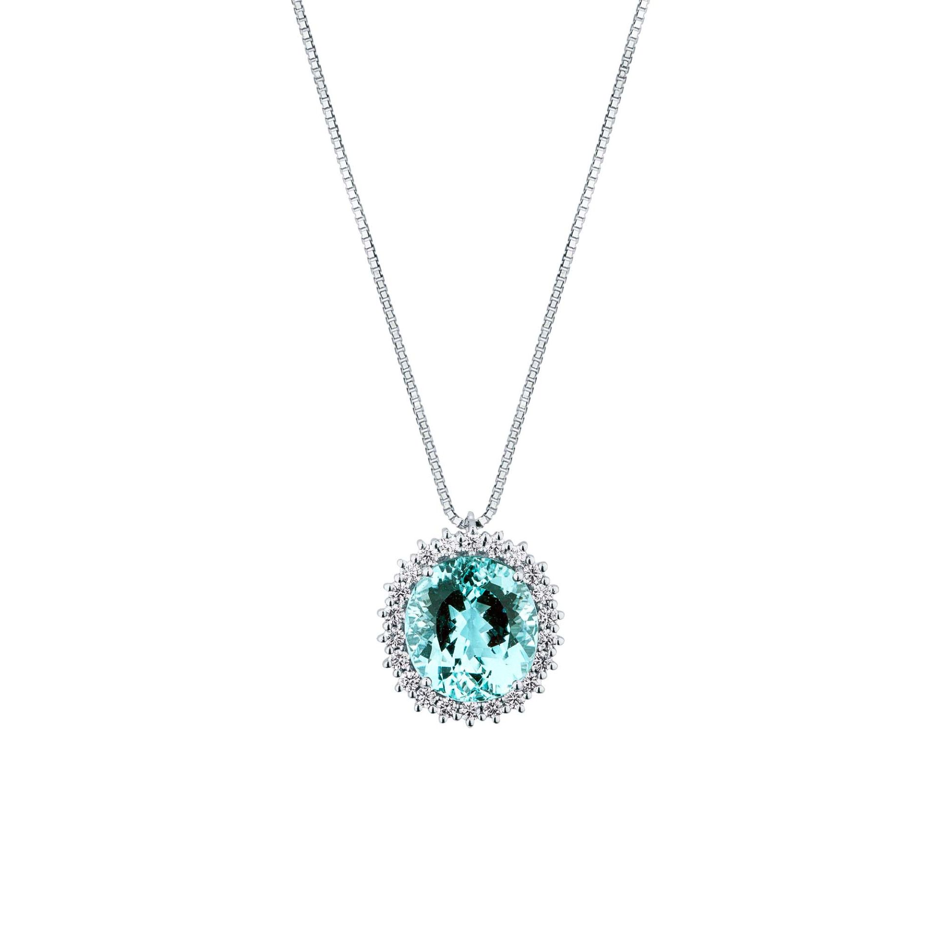 Collar con aguamarina y diamante en oro blanco