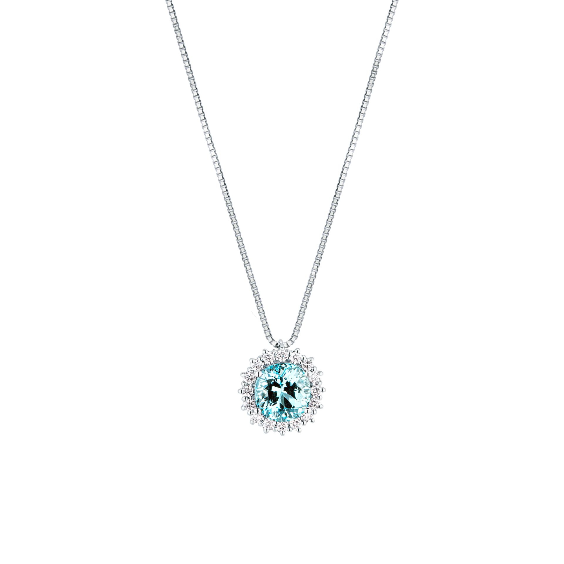 Collar con aguamarina y diamante en oro blanco