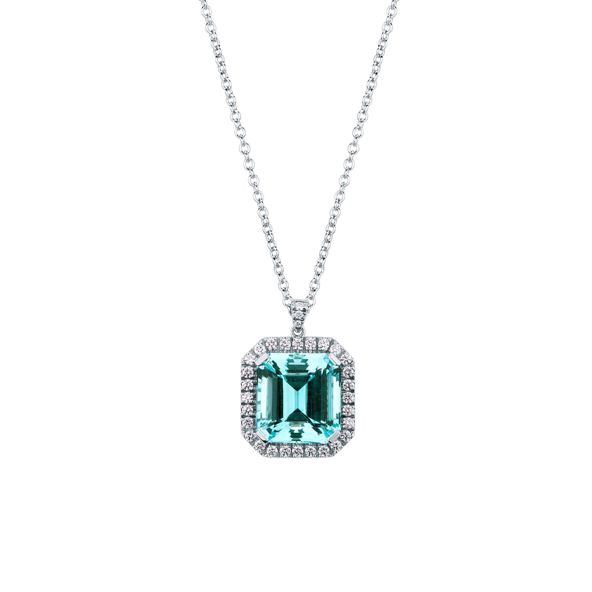 Collar con aguamarina y diamante en oro blanco