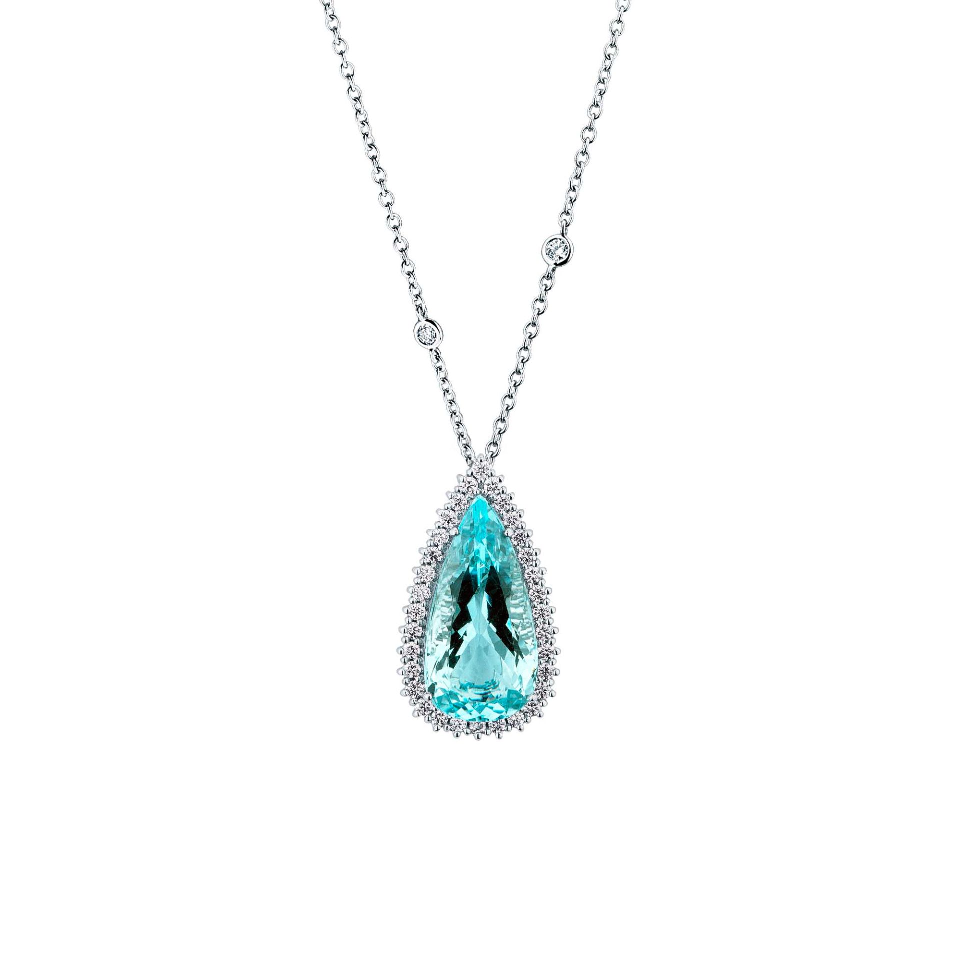Collar con aguamarina y diamante en oro blanco