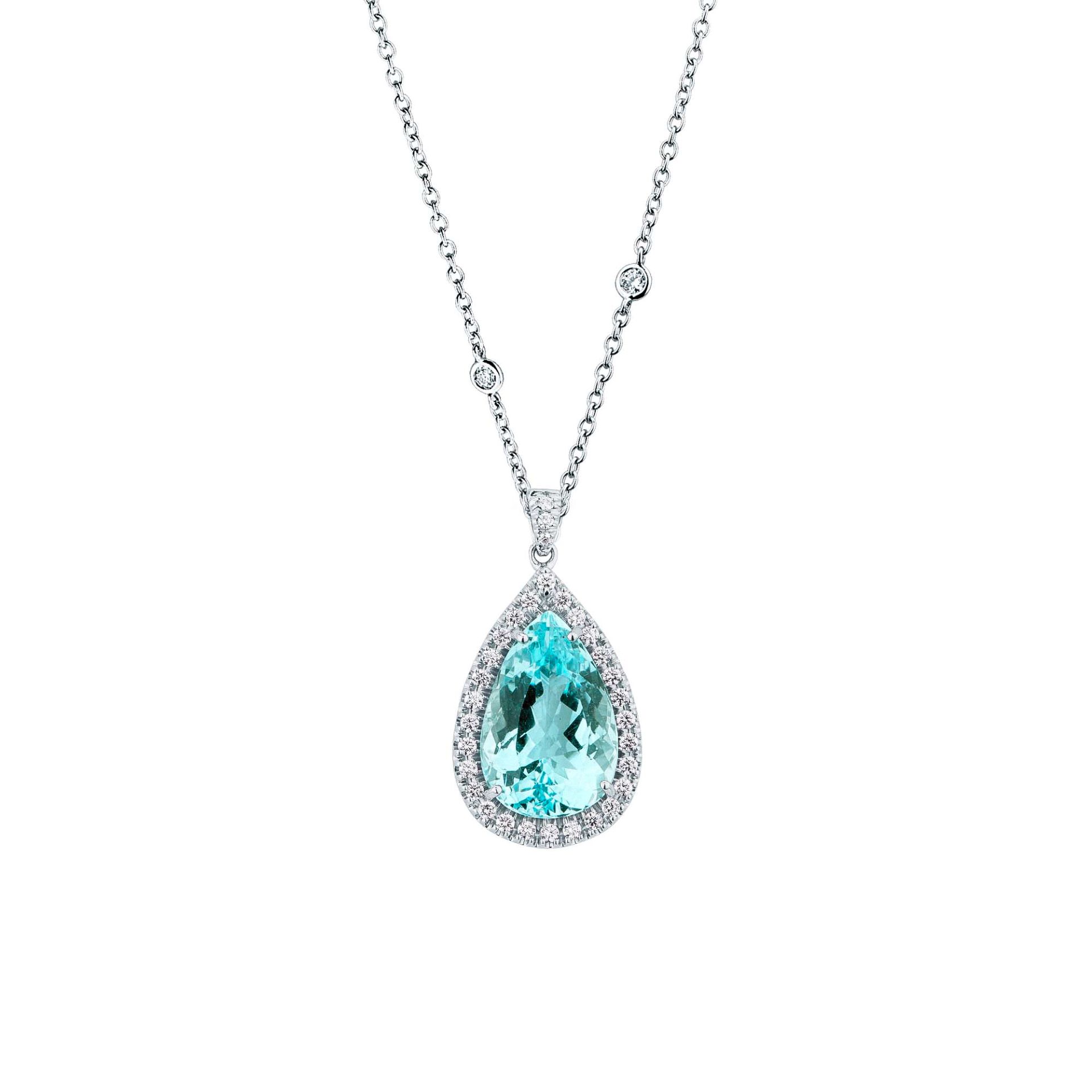 Collar con aguamarina y diamante en oro blanco