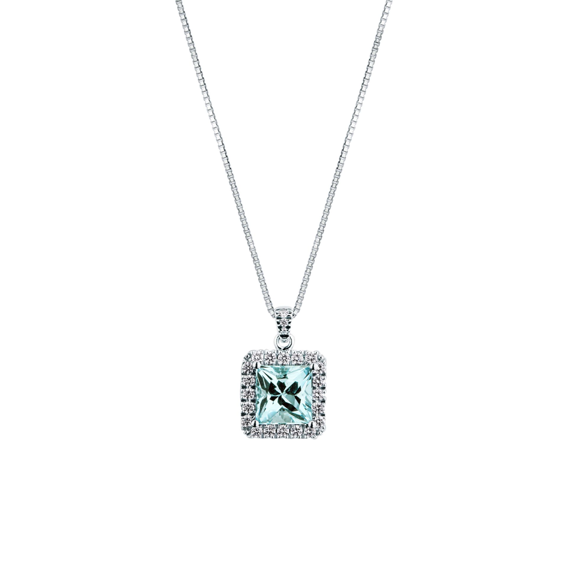 Collar con aguamarina y diamante en oro blanco