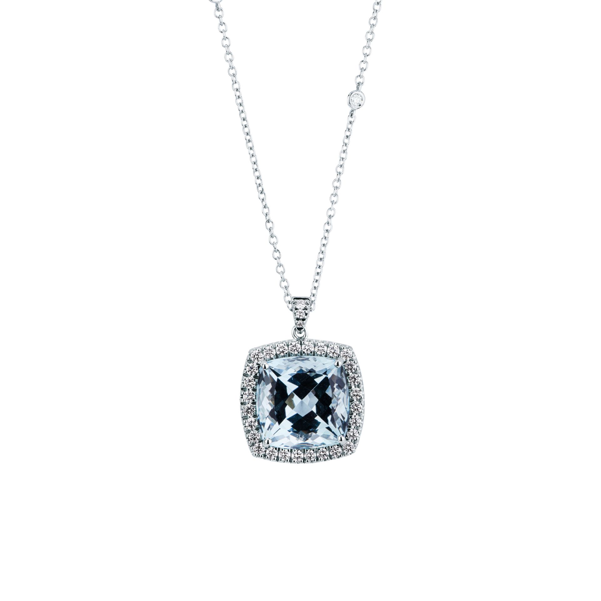 Collar con aguamarina y diamante en oro blanco