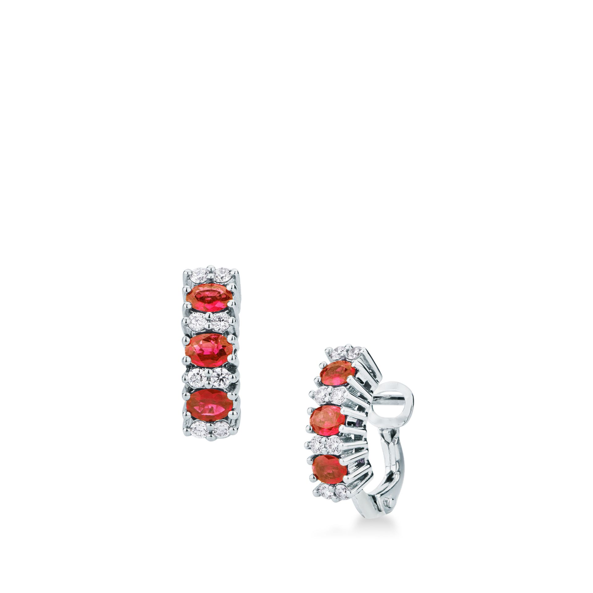 Pareja de pendientes de clip con rubí y diamante en oro blanco