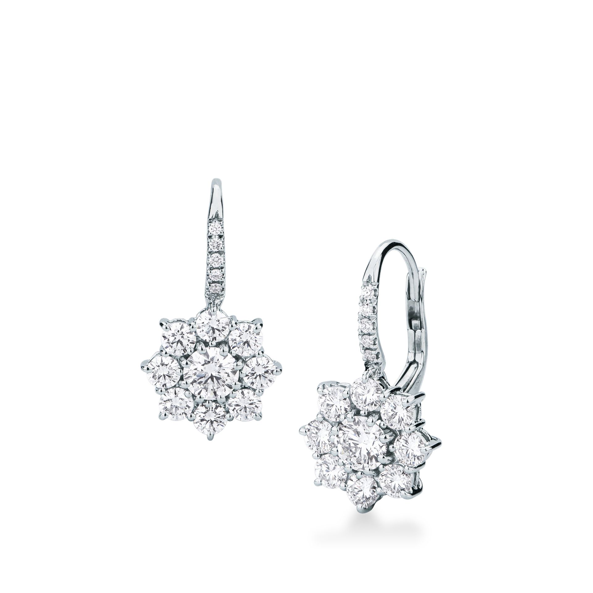 Pareja de pendientes de cierre catalán con diamante en oro blanco
