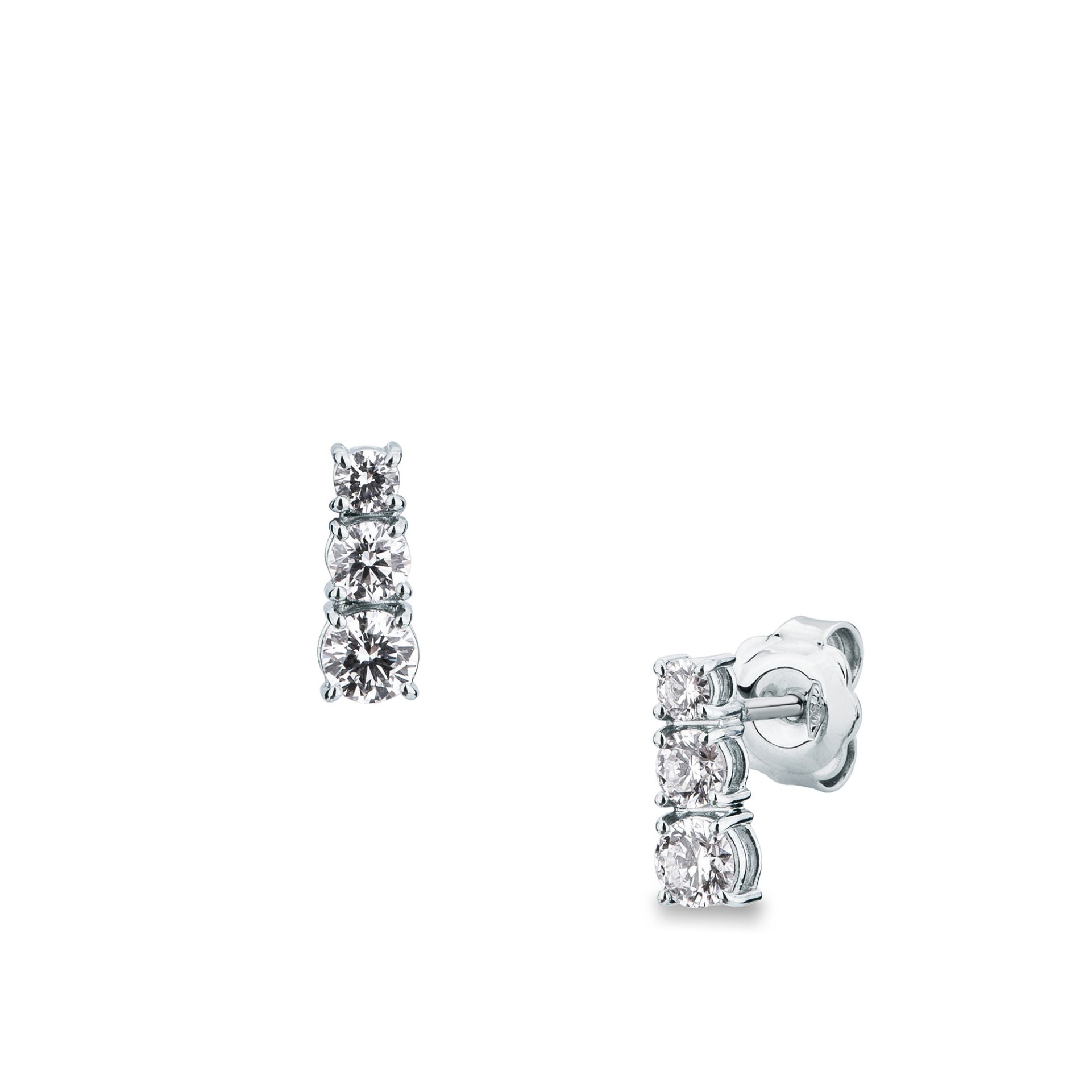 Pareja de pendientes de ballestilla con diamante en oro blanco
