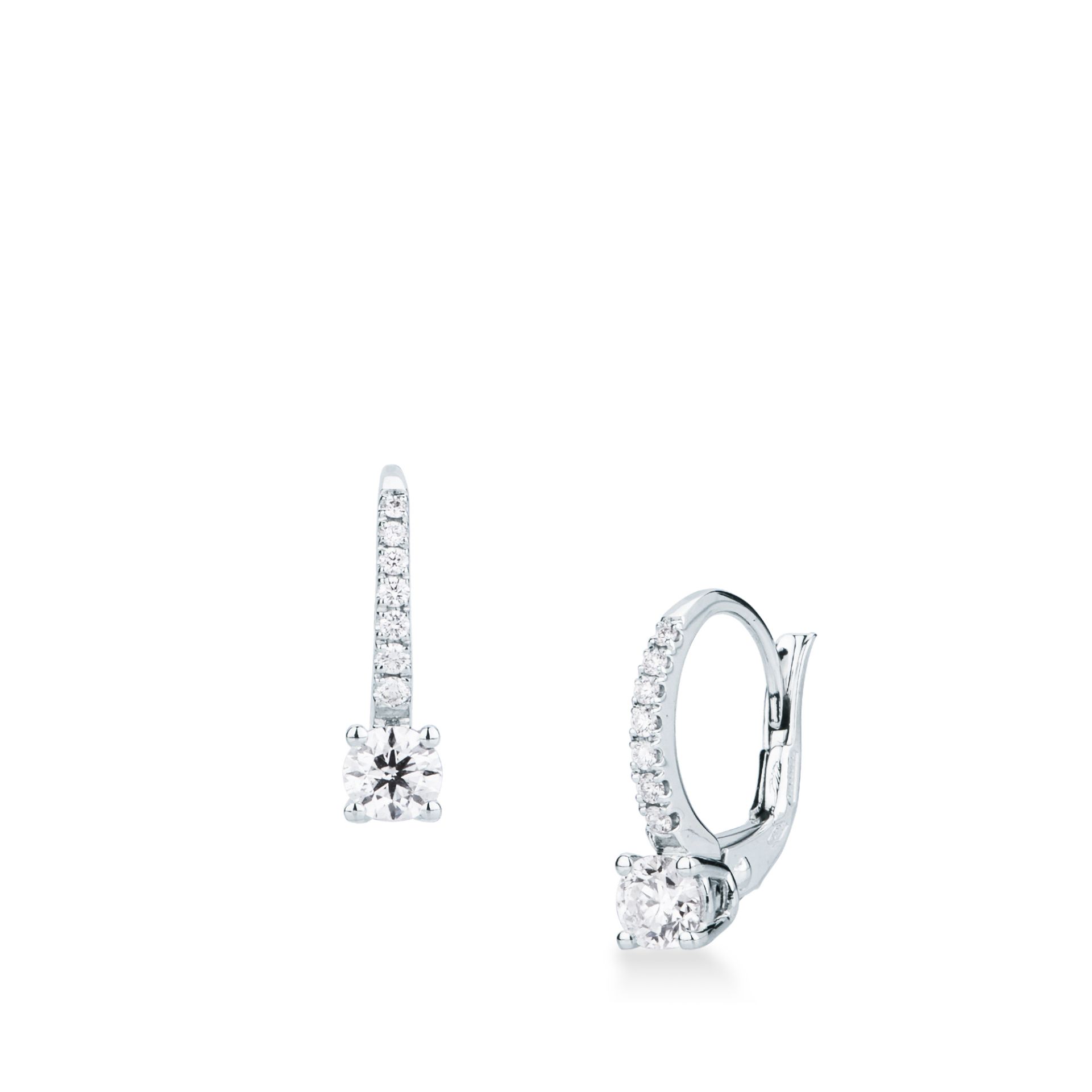 Pareja de pendientes gancho con muelle con diamante en oro blanco