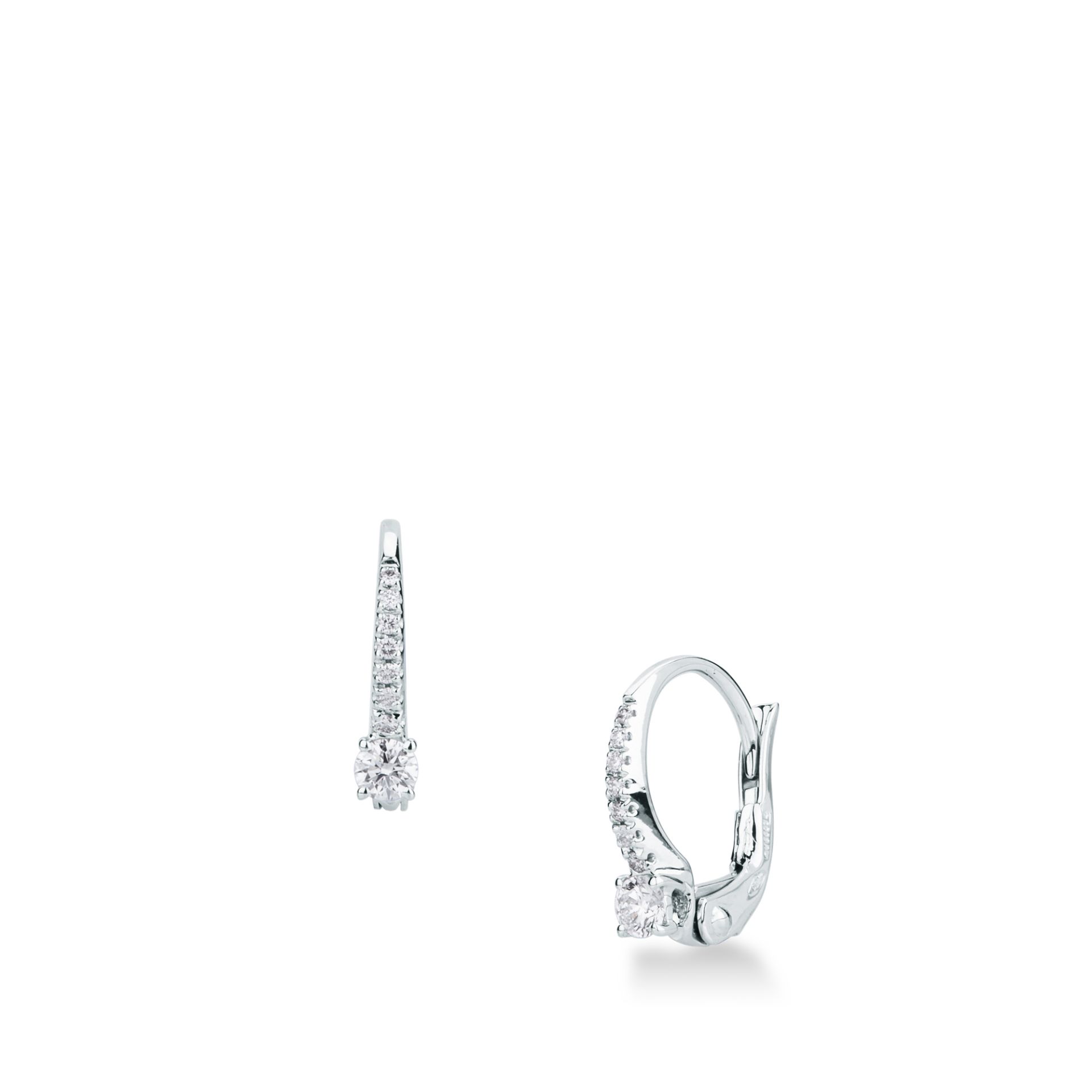 Pareja de pendientes gancho con muelle con diamante en oro blanco