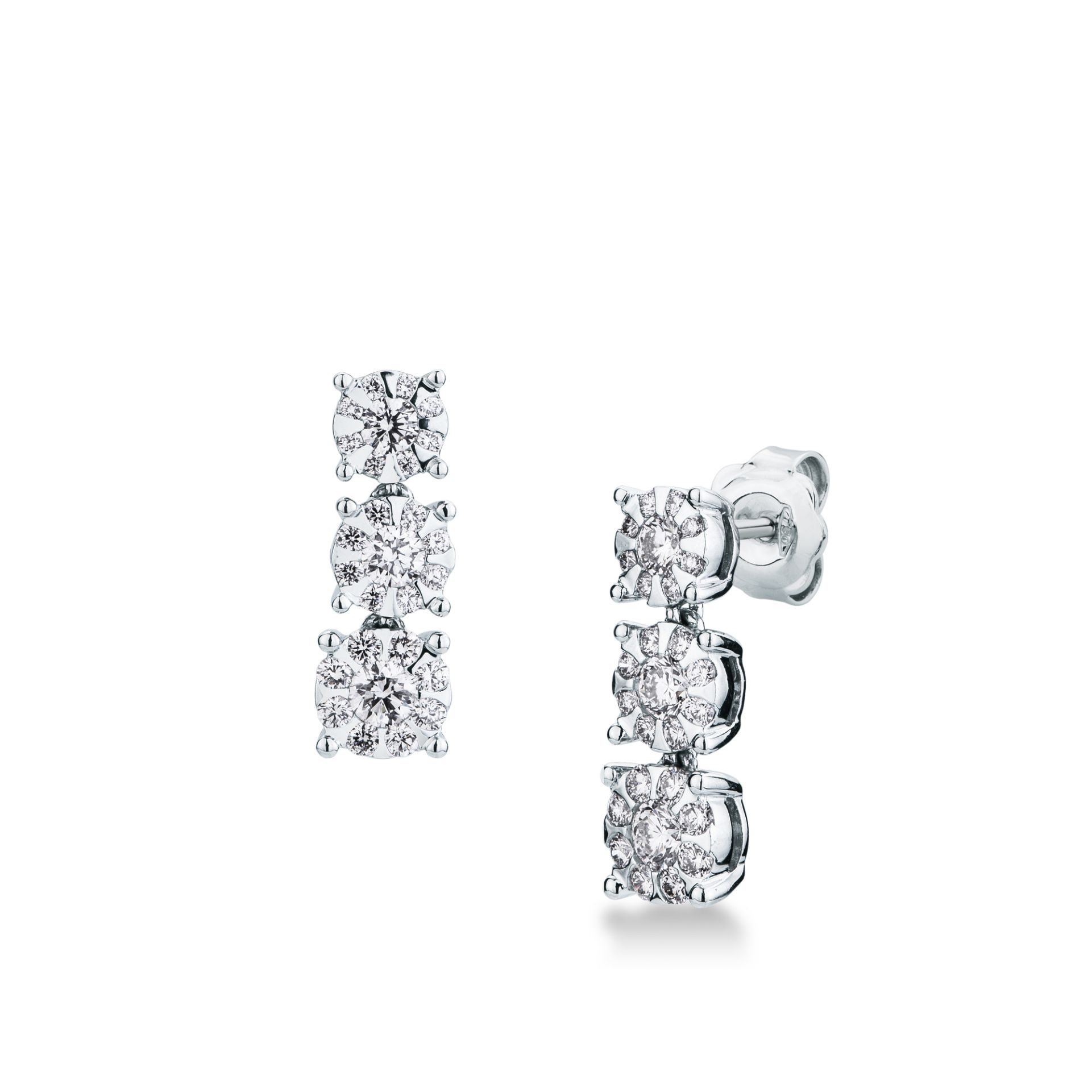 Pareja de pendientes de ballestilla con diamante en oro blanco