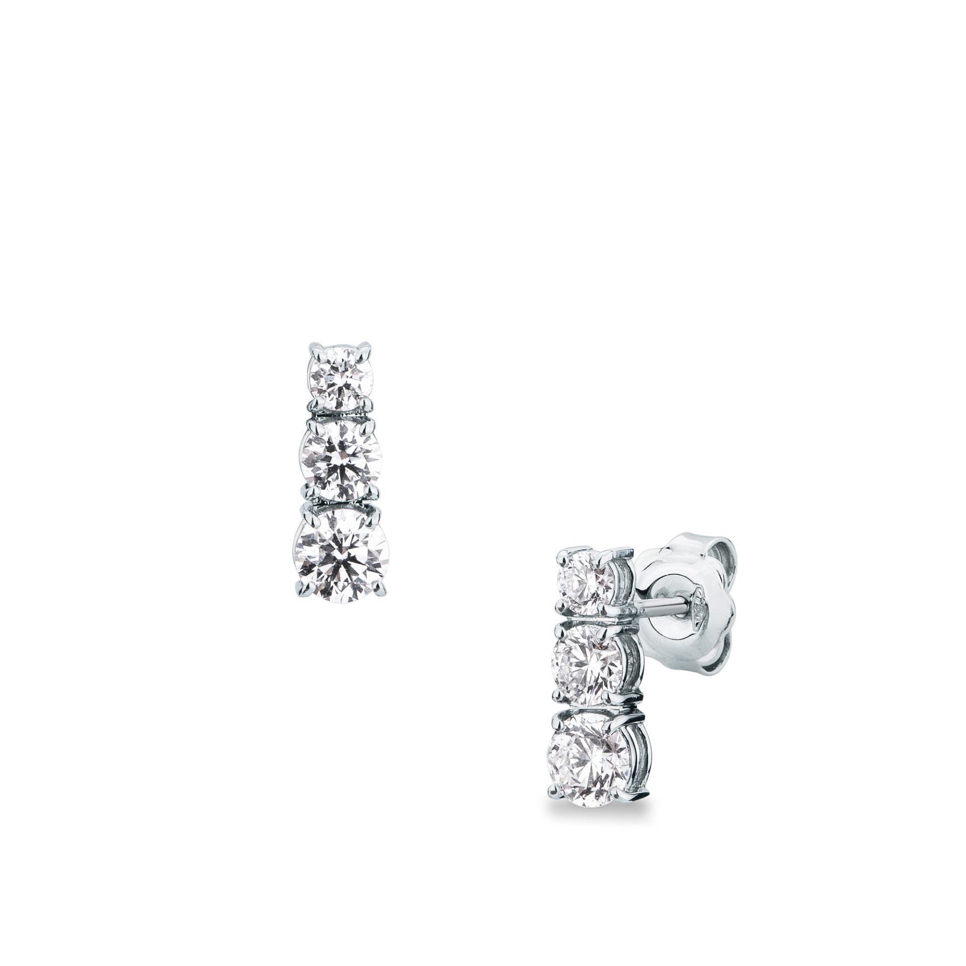 Pareja de pendientes de ballestilla con diamante en oro blanco