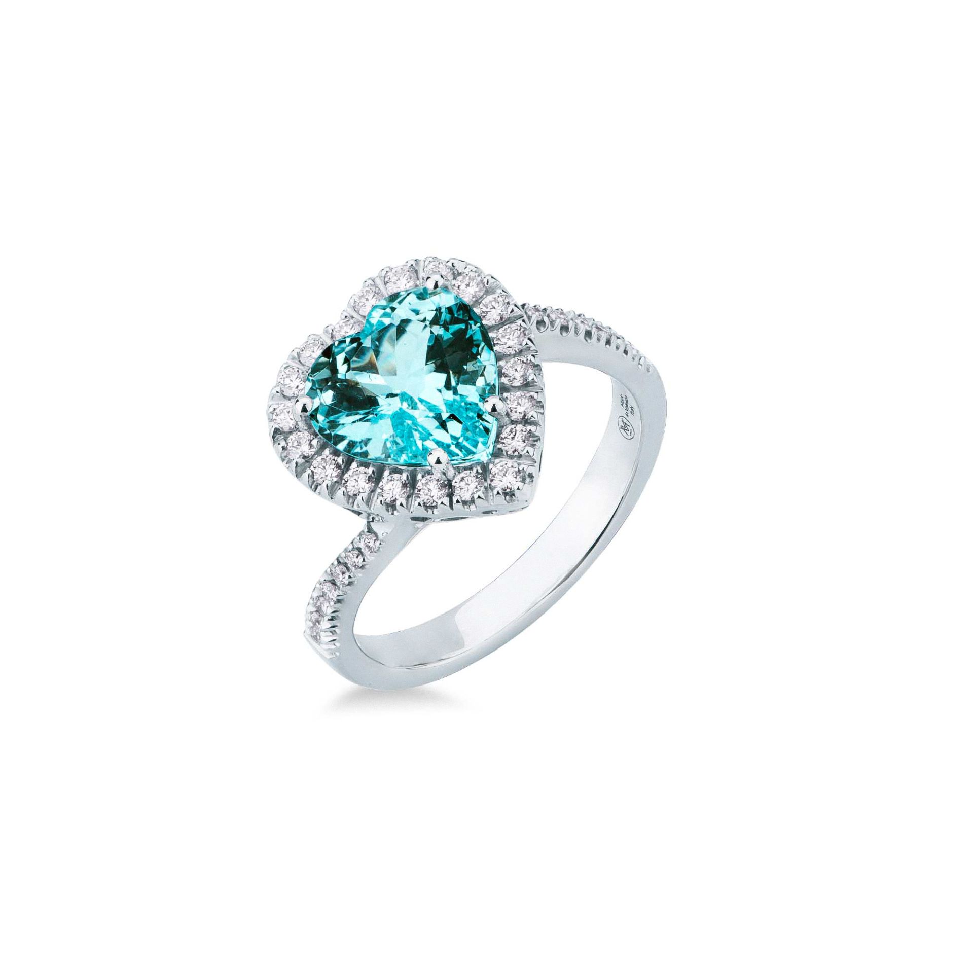 Anillo con aguamarina y diamante en oro blanco
