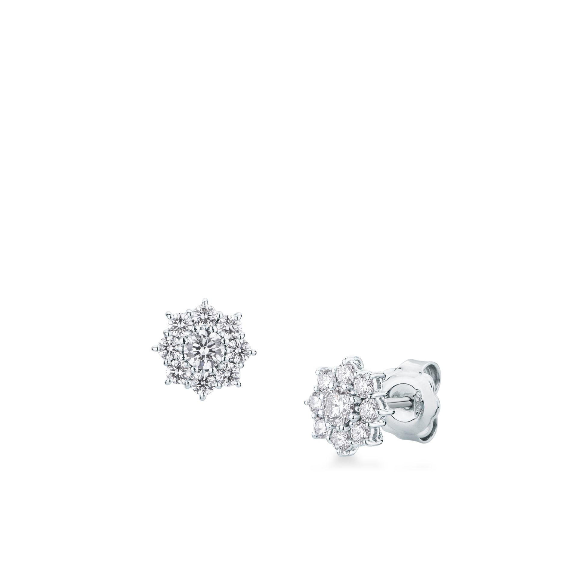 Paio Orecchini a scatto con Diamante in Oro Bianco